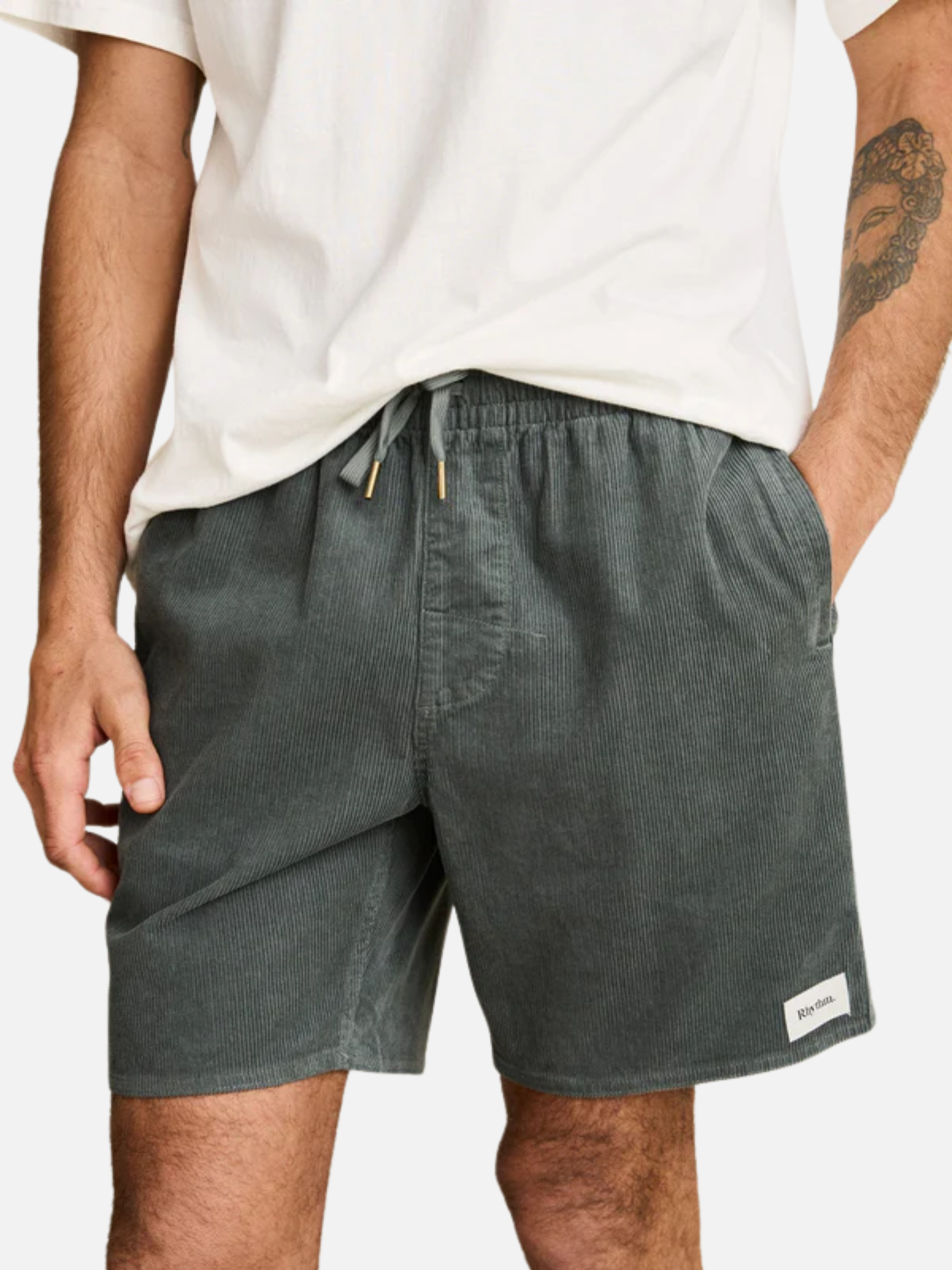 Rhythm Classic Cord Jam Silver Pine Green Men's Corduroy Elastic Waist Short For Men Athens GA Georgia Kempt Menswear Store Near Me