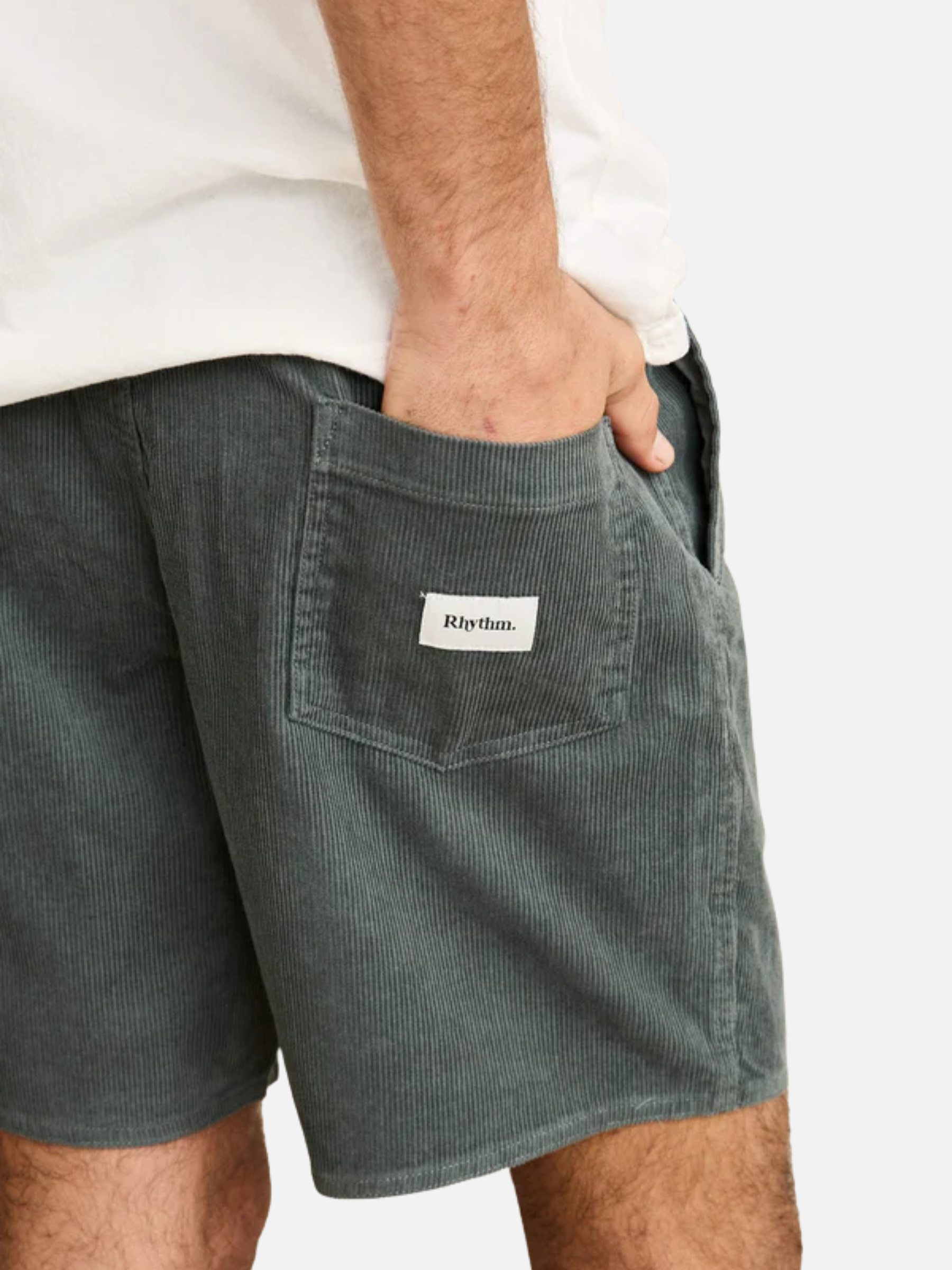 Rhythm Classic Cord Jam Silver Pine Green Men's Corduroy Elastic Waist Short For Men Athens GA Georgia Kempt Menswear Store Near Me