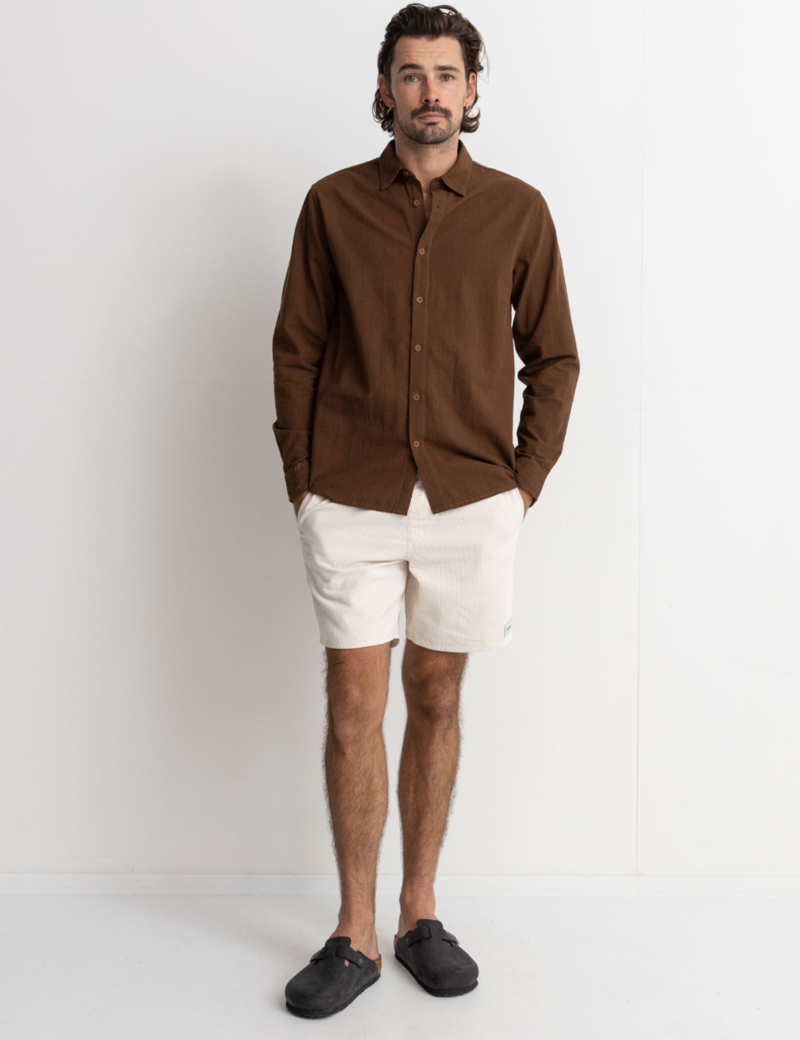 Rhythm Classic LS Linen Shirt Chocolate Button Down Kempt Mens Clothing Store Shop Georgia Athens