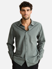 Rhythm Classic Linen LS Long Sleeve Shirt Silver Pine Green Men's Collared Linen Button Up For Men Athens GA Georgia Kempt Menswear Store Near Me