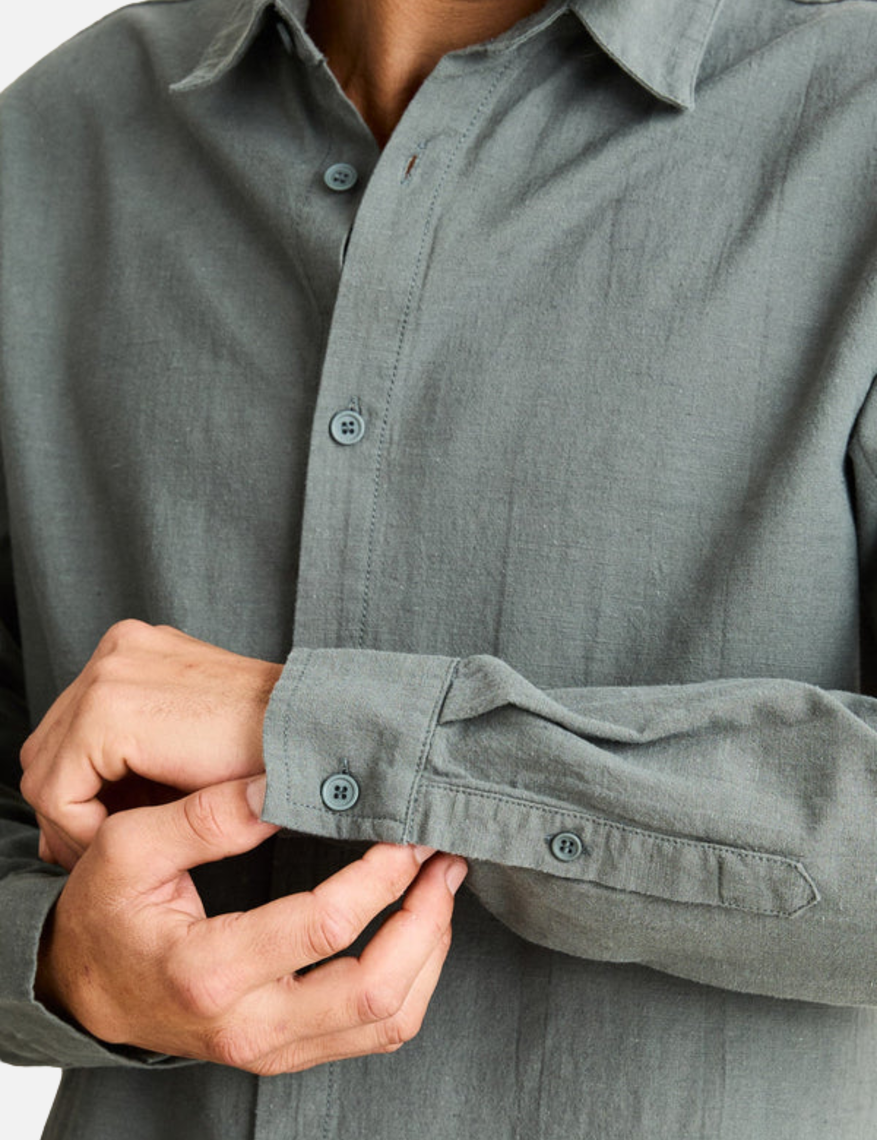 Rhythm Classic Linen LS Long Sleeve Shirt Silver Pine Green Men's Collared Linen Button Up For Men Athens GA Georgia Kempt Menswear Store Near Me