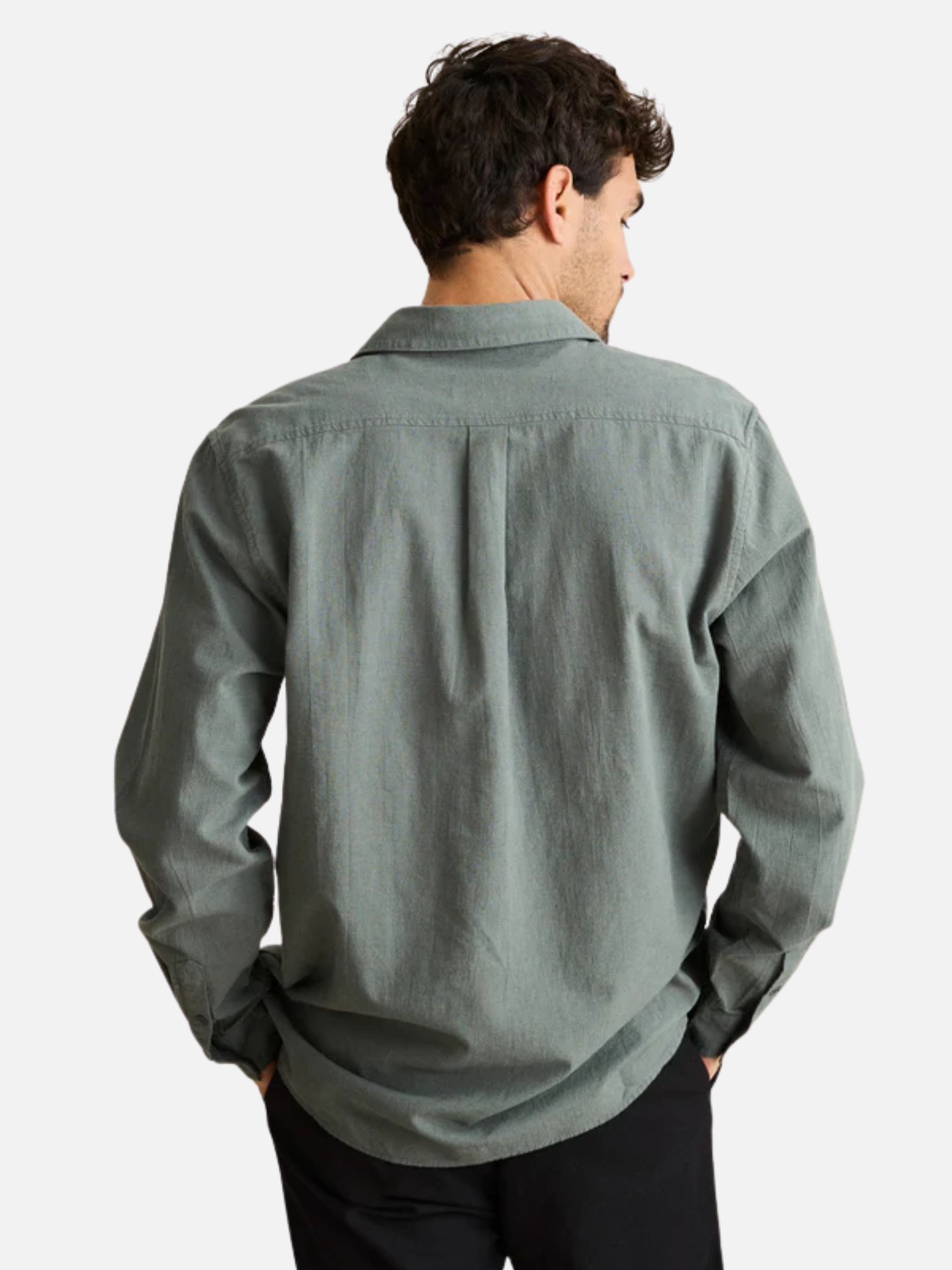 Rhythm Classic Linen LS Long Sleeve Shirt Silver Pine Green Men's Collared Linen Button Up For Men Athens GA Georgia Kempt Menswear Store Near Me