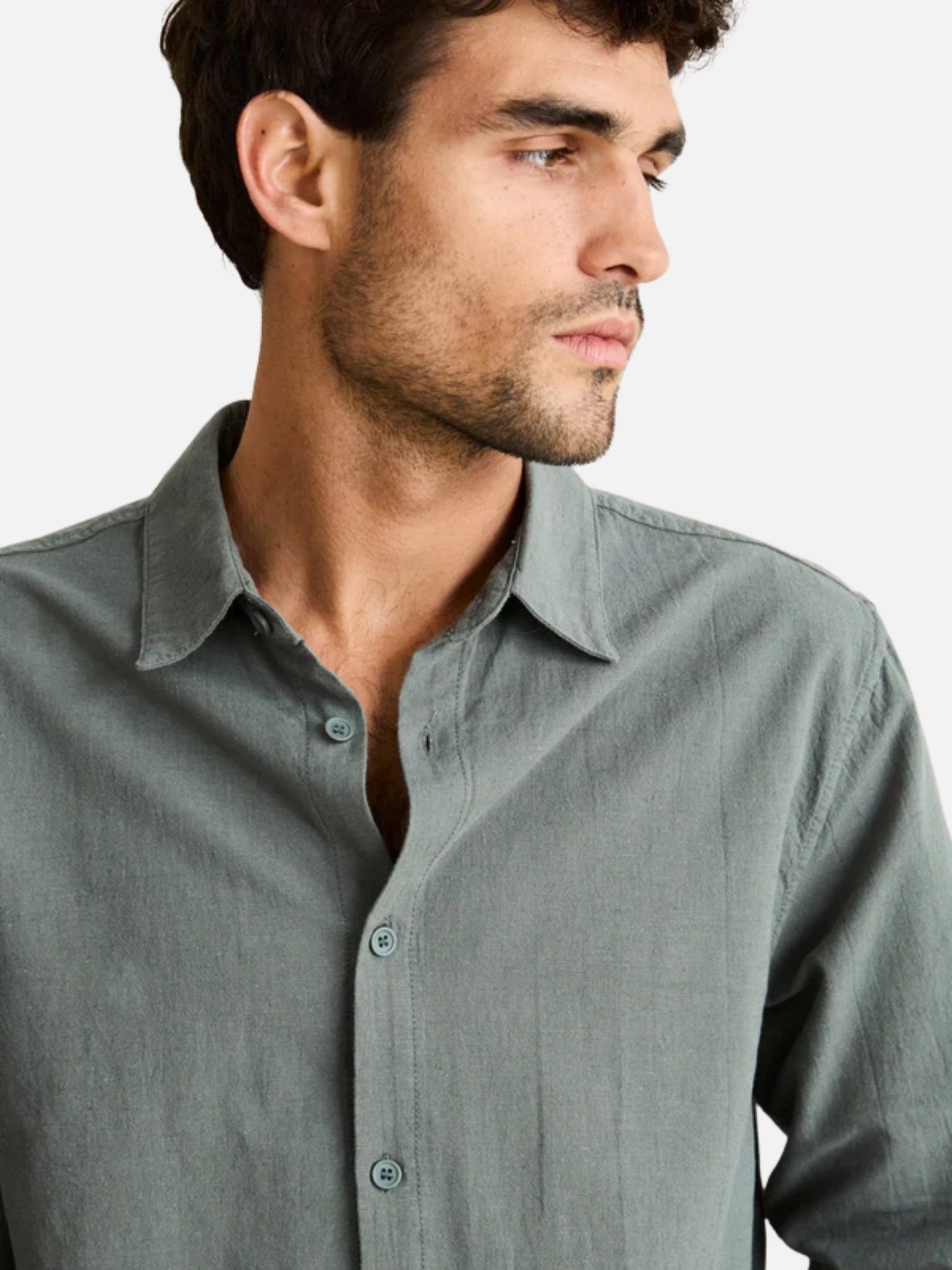 Rhythm Classic Linen Long Sleeve Shirt - Silver Pine