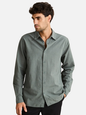 Rhythm Classic Linen LS Long Sleeve Shirt Silver Pine Green Men's Collared Linen Button Up For Men Athens GA Georgia Kempt Menswear Store Near Me