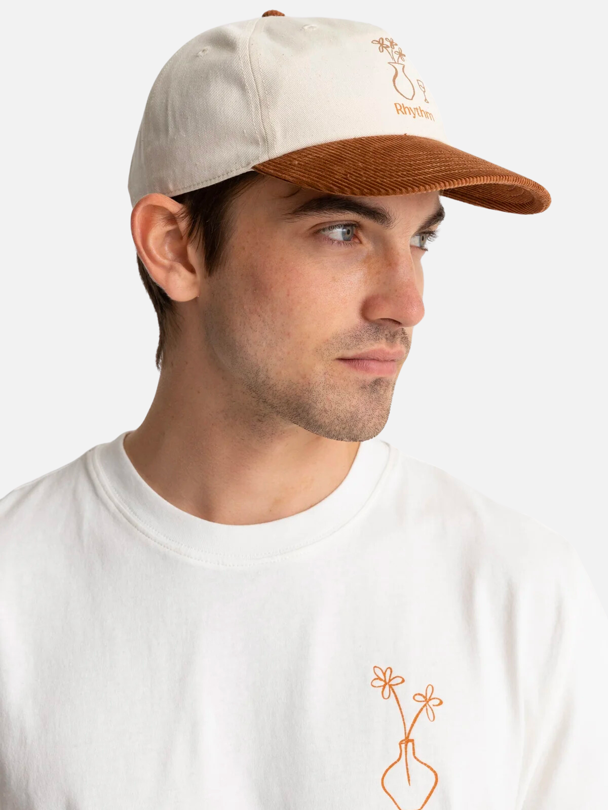 rhythm day off cap tobacco white brown town orange embroidered graphic corduroy bill cotton canvas hat one size fits all kempt athens ga georgia men's clothing store