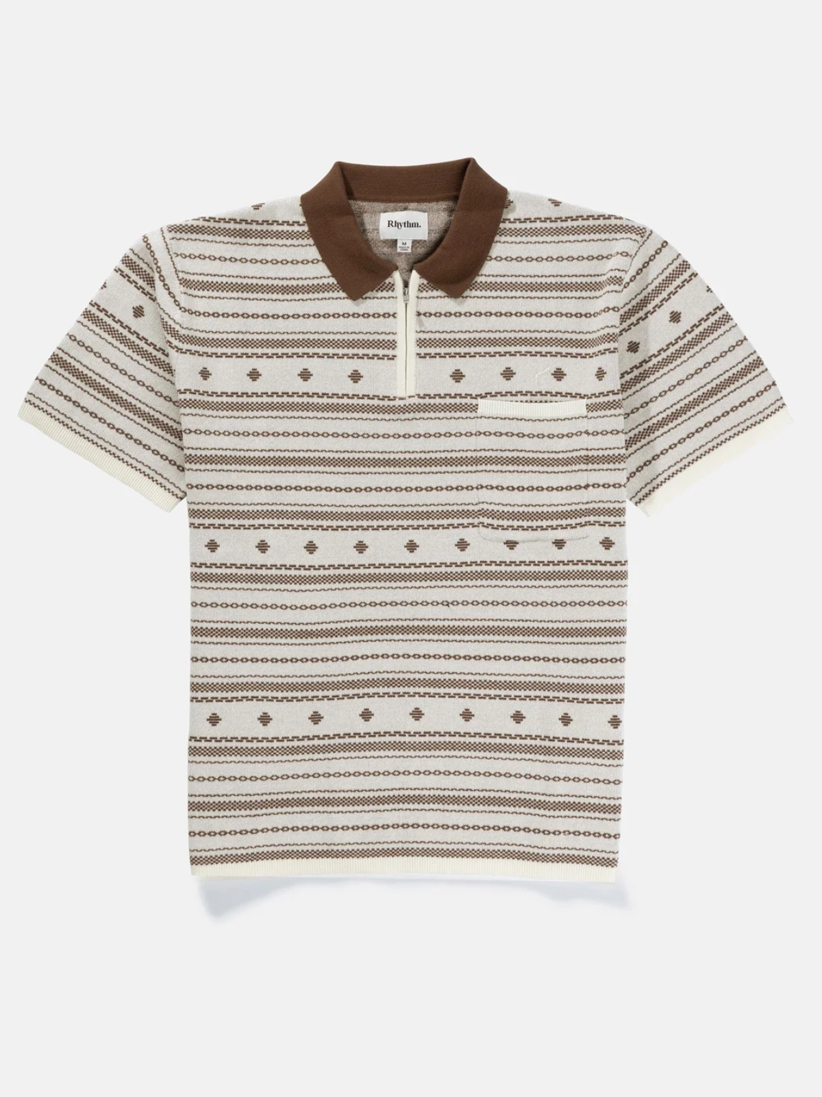 rhythm jacquard ss short sleeve knit sweater polo natural cream brown tan geometric pattern kempt athens ga georgia men's clothing store