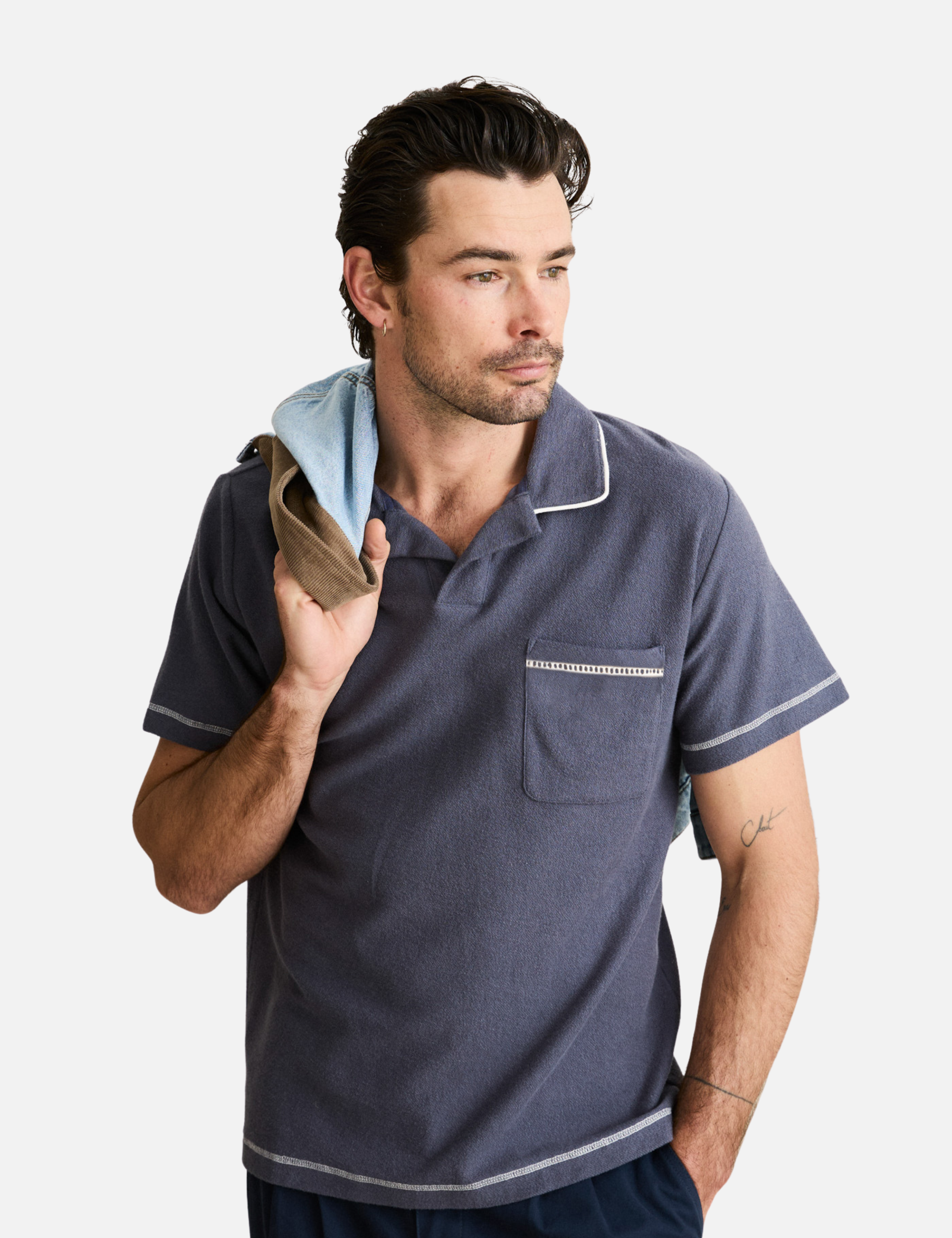 Rhythm Ladder Vintage Terry Polo Vintage Navy Men's Textured Collared Navy Blue Shirt For Men Athens GA Kempt Men's Clothing Shop Near Me