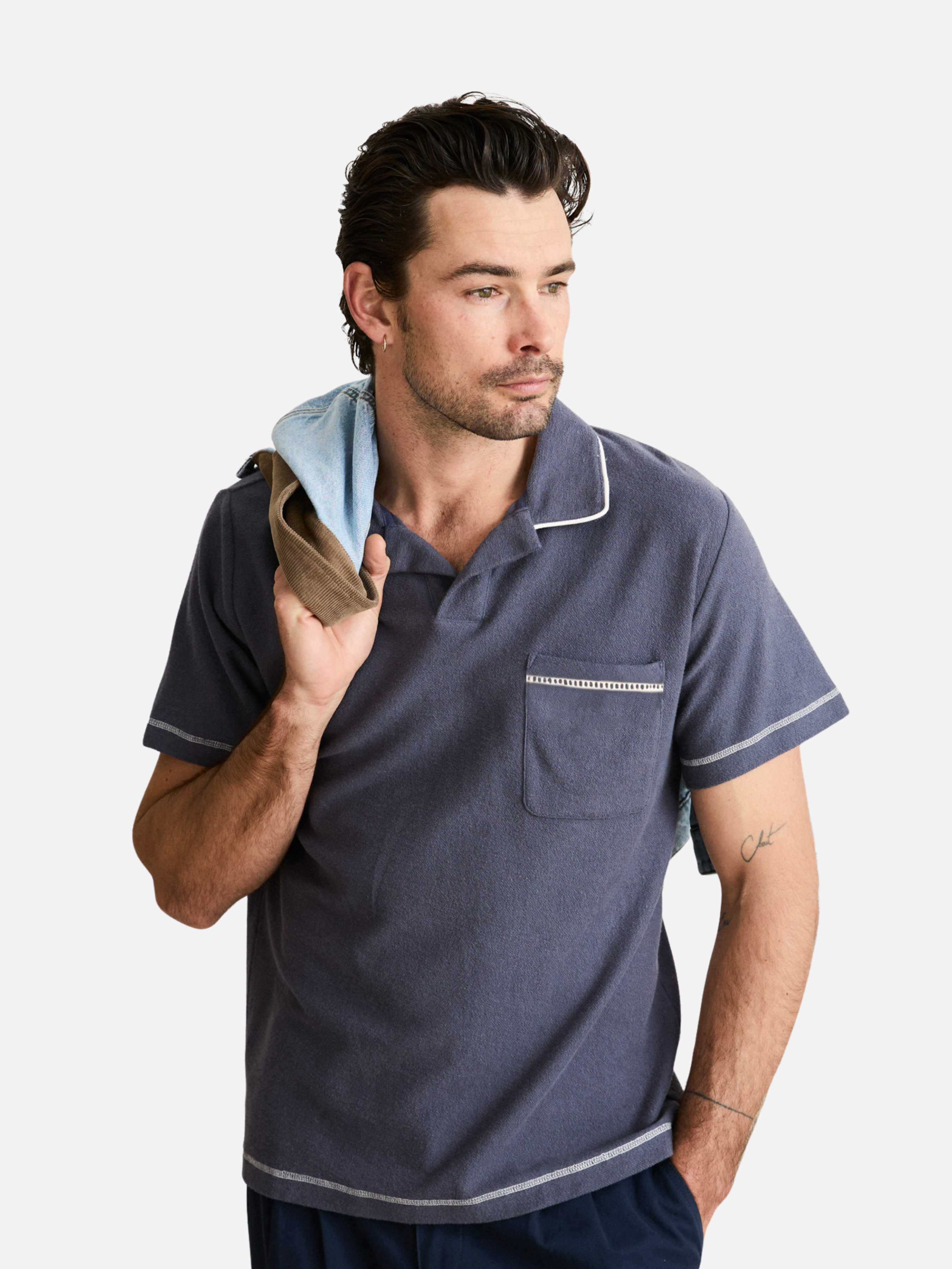 Rhythm Ladder Vintage Terry Polo Vintage Navy Men's Textured Collared Navy Blue Shirt For Men Athens GA Kempt Men's Clothing Shop Near Me