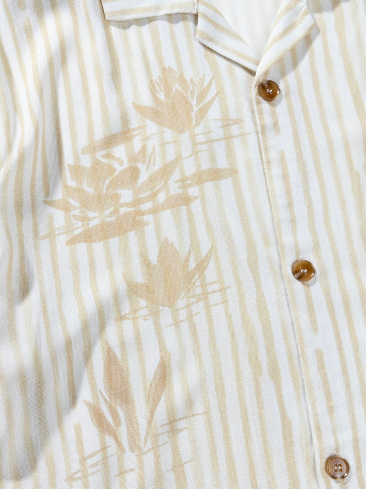 rhythm lily stripe cuban ss short sleeve shirt camel white cream floral stripe print rayon kempt athens ga georgia men's clothing store