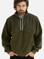 Rhythm Livin Pfeiffer Sherpa Fleece  Pullover Olive Green Men's LS Long Sleeve Half-Zip For Men Athens GA Georgia Kempt Menswear Store Near Me