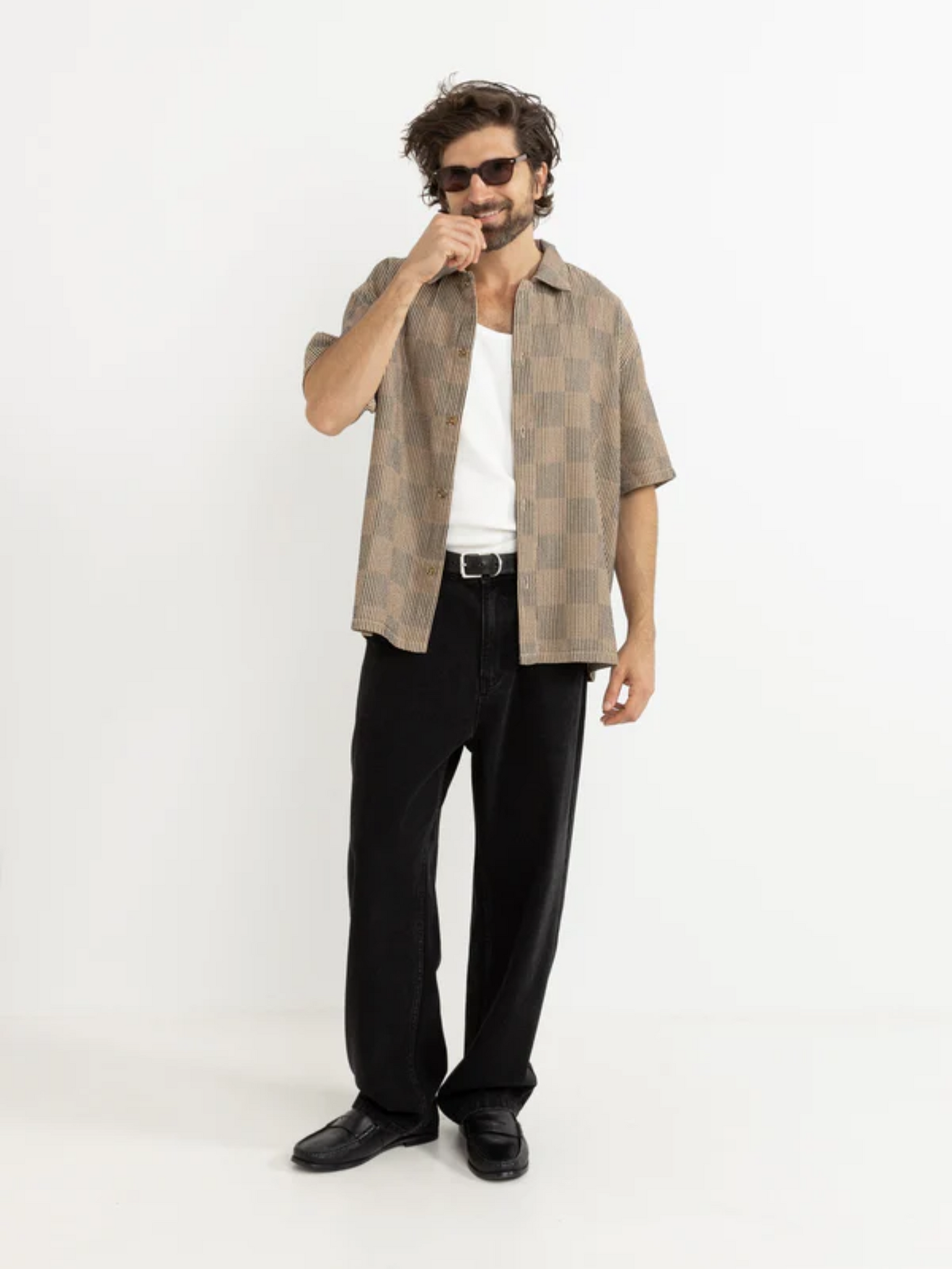 Rhythm Tanner Check SS Short Sleeve Shirt Tobacco Men's Relaxed Fit Button Up Casual Shirt For Men Athens GA Georgia Kempt Menswear Store Near Me