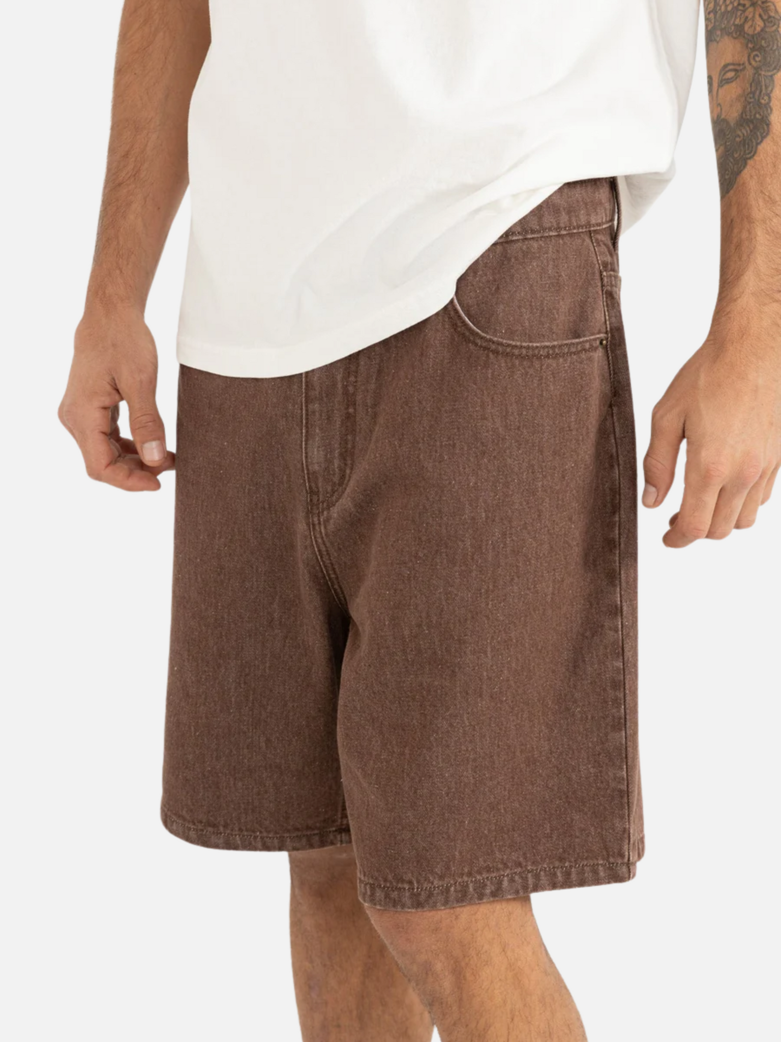 Rhythm Toby Denim Short Washed Brown Men's Relaxed Fit Jort Jean Short For Men Athens GA Georgia Kempt Menswear Store Near Me