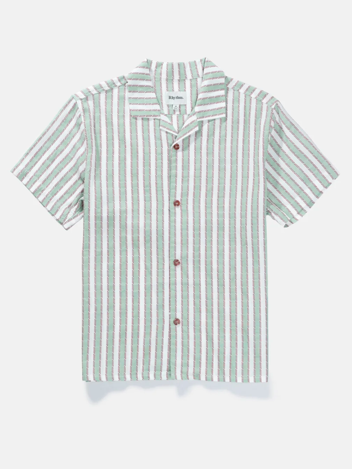 rhythm vacation stripe ss short sleeve shirt sea green white orange brown 100% cotton kempt athens ga georgia men's clothing store