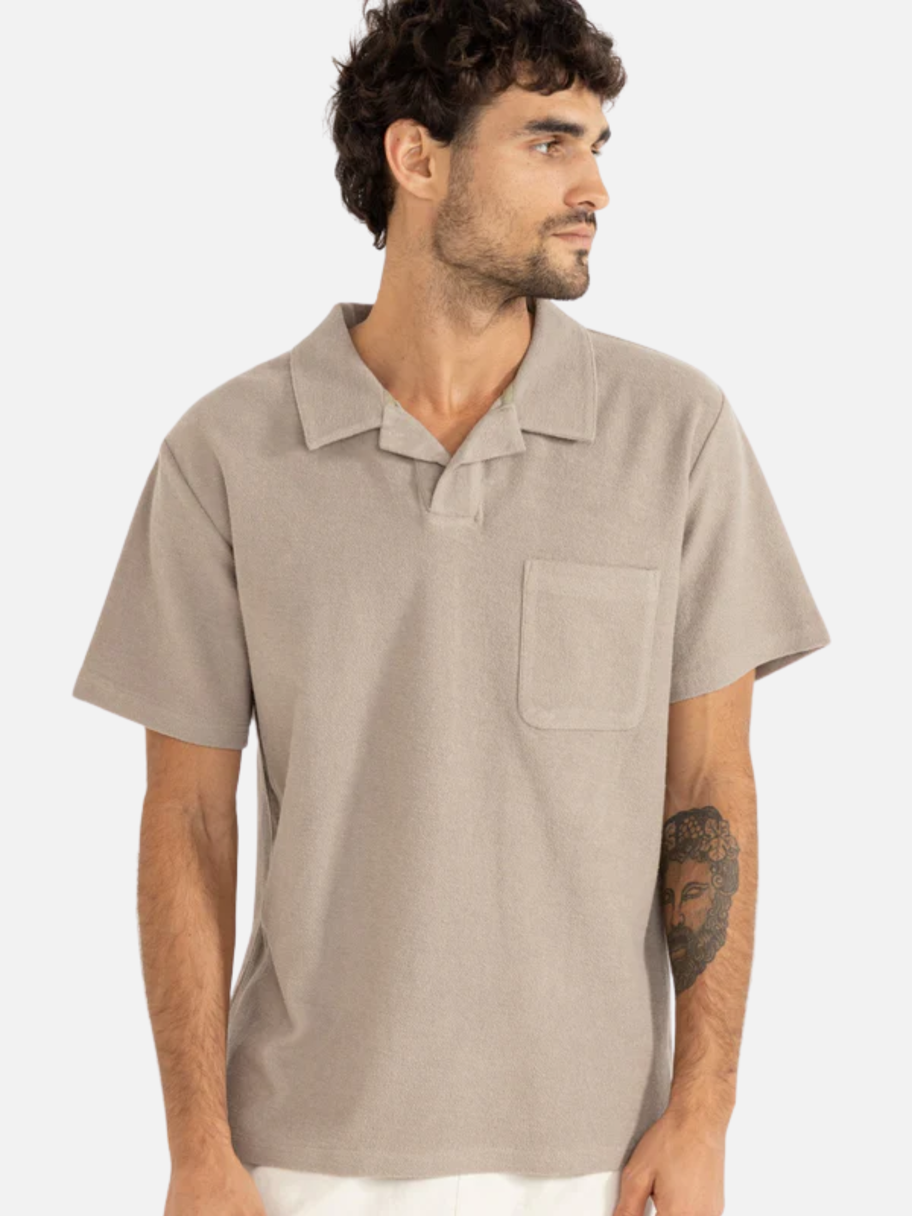 Rhythm Vintage Terry Polo Stone Men's Terrycloth Casual Collared Top For Men Spring Summer SS Short Sleeve Shirt Athens GA Georgia Kempt Menswear Store Near Me