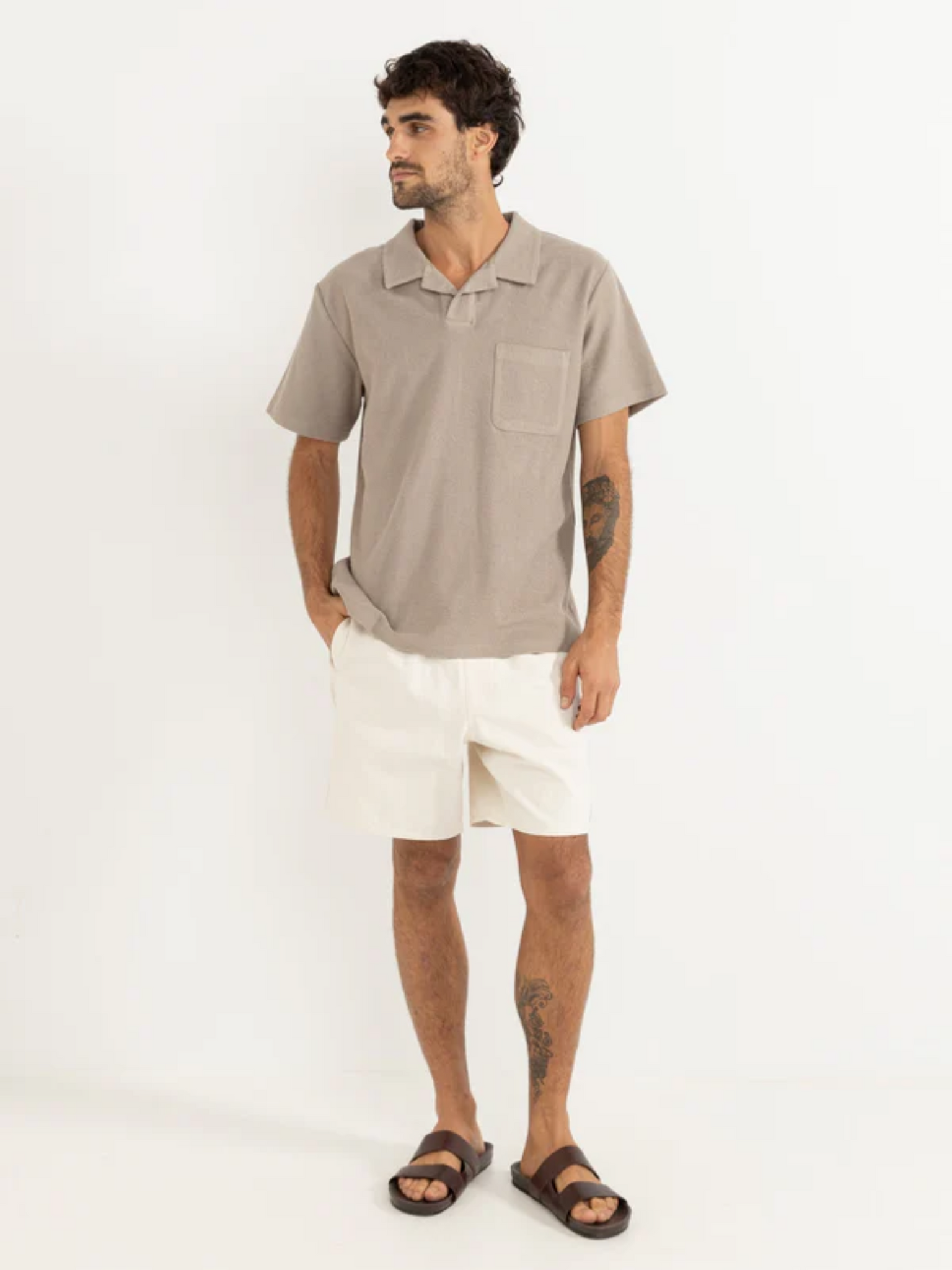 Rhythm Vintage Terry Polo Stone Men's Terrycloth Casual Collared Top For Men Spring Summer SS Short Sleeve Shirt Athens GA Georgia Kempt Menswear Store Near Me