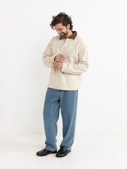 Rhythm Livin Awake Polar Fleece Polo Natural Men's LS Long Sleeve Fleece Rugby Polo Cream For Men Athens GA Georgia Kempt Menswear Store Near Me