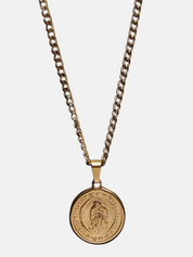 We Are All Smith Round Virgen de Guadalupe 14k Gold Plated Necklace 20" Inch Men's Pendant Cuban Chain Accessory For Men Athens GA Georgia Kempt Menswear Store Near Me