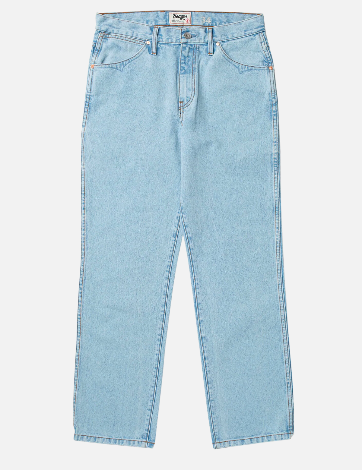 seager autry jean light wash indigo 100% cotton rigid denim pant cowboy straight relaxed fit kempt athens ga georgia men's clothing store