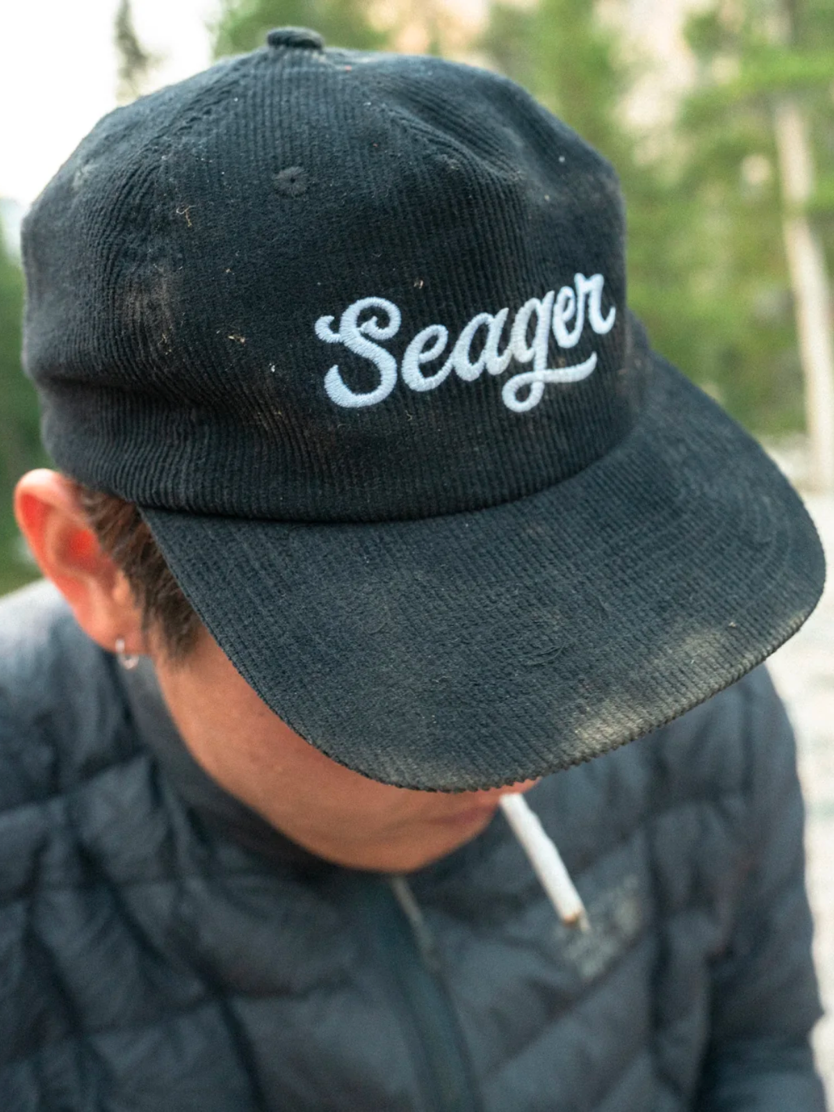 seager big black cotton corduroy snapback hat white embroidered seager logo kempt athens ga georgia men's clothing store