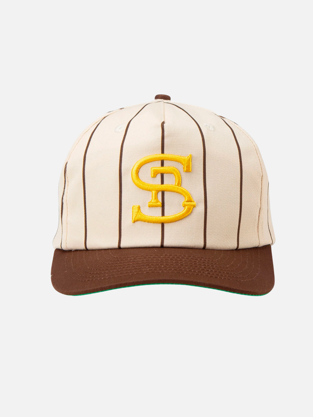 seager brand logo pinstripe snapback brown cream tan yellow gold high profile cotton baseball cap hat kempt athens ga georgia men's clothing store