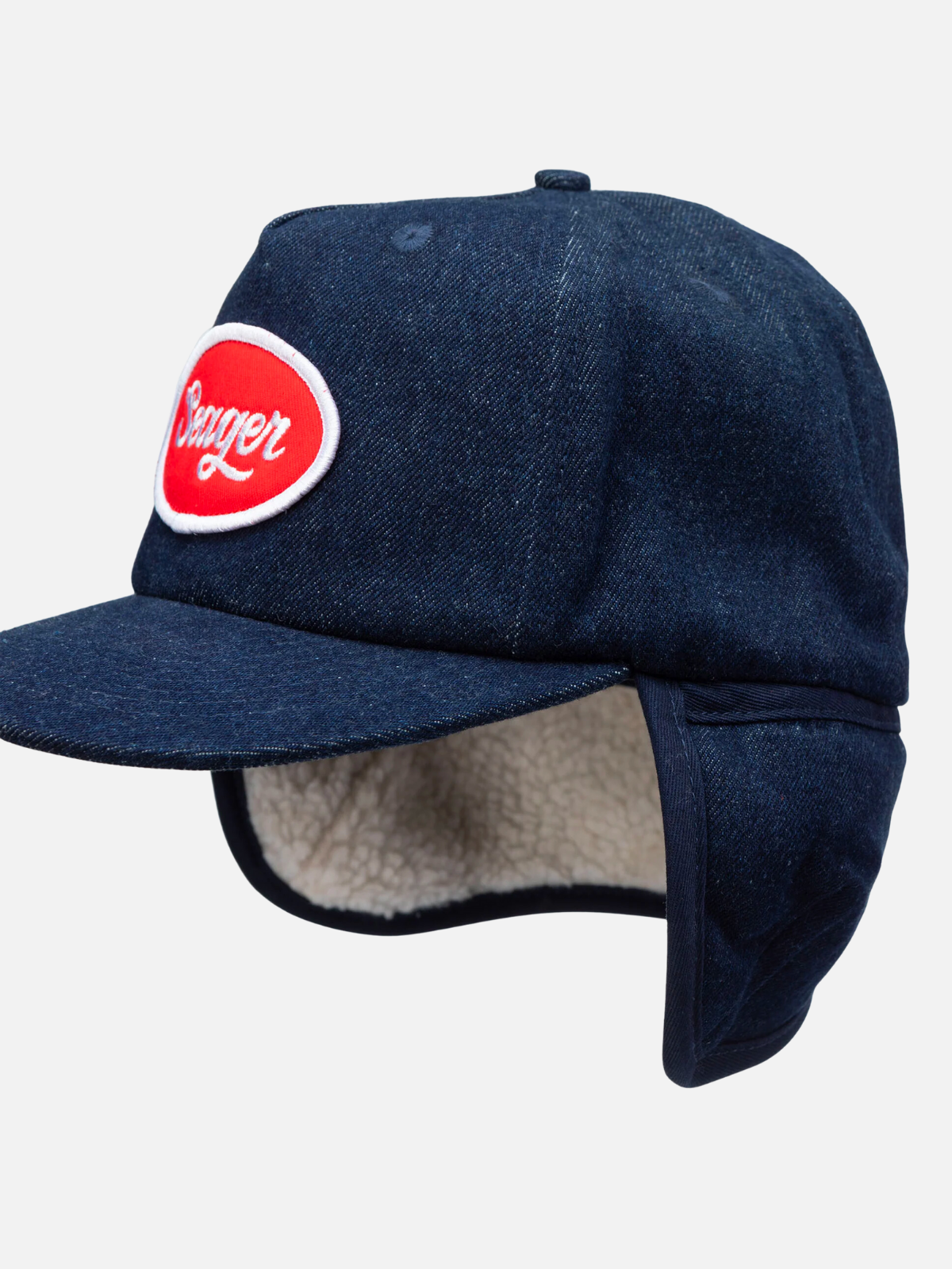 seager russ denim flapjack indigo blue red white brand patch ethically sourced organic sherpa kempt athens ga georgia men's clothing store hats