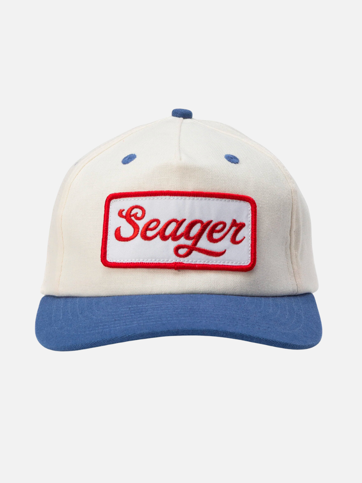 seager uncle bill hemp snapback cream navy blue red white seager brand patch hemp cotton blend hat kempt athens ga georgia men's clothing store