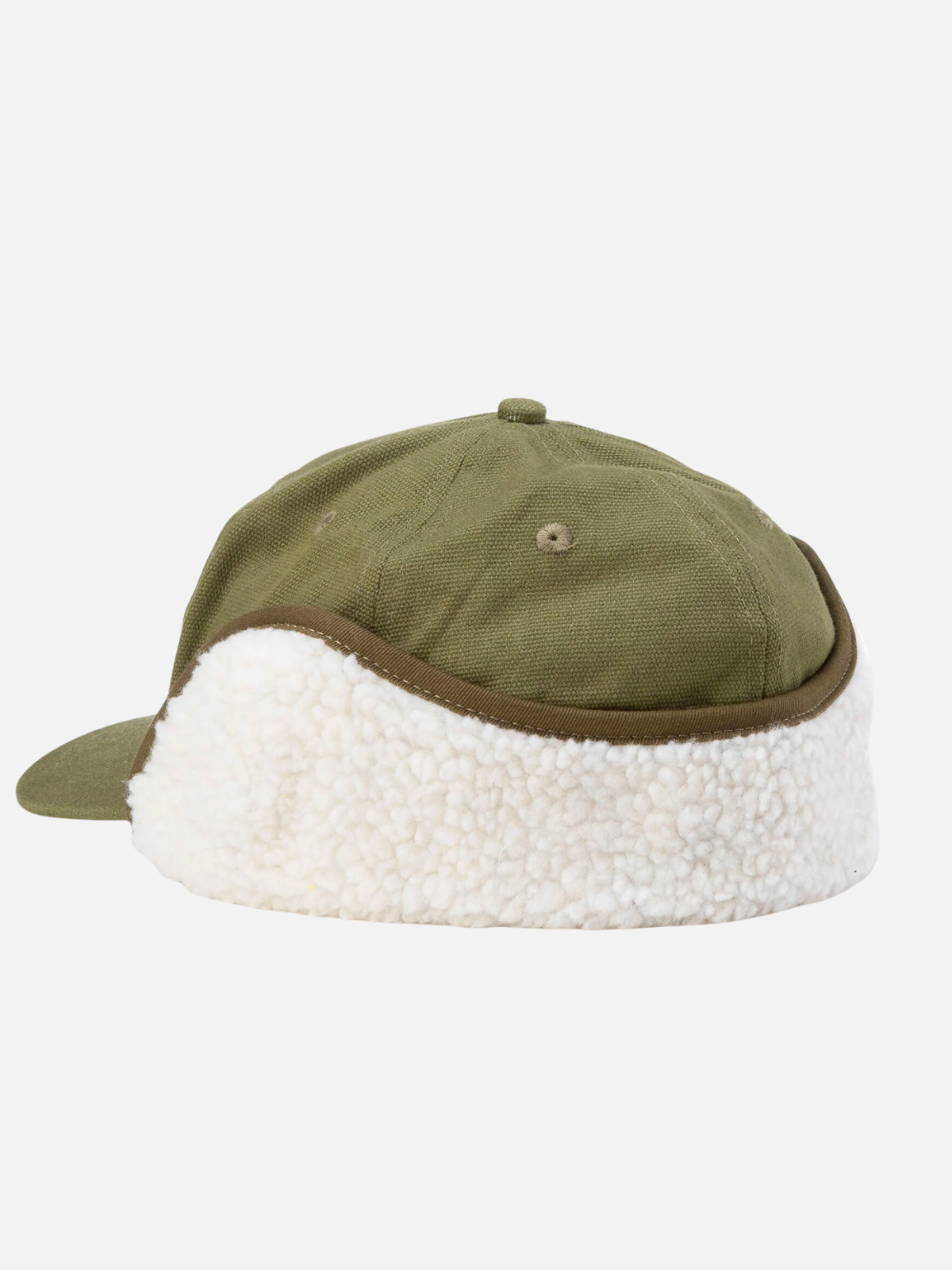 seager wilson cotton canvas flapjack winter sherpa hat olive green white orange brand patch kempt athens ga georgia men's clothing store
