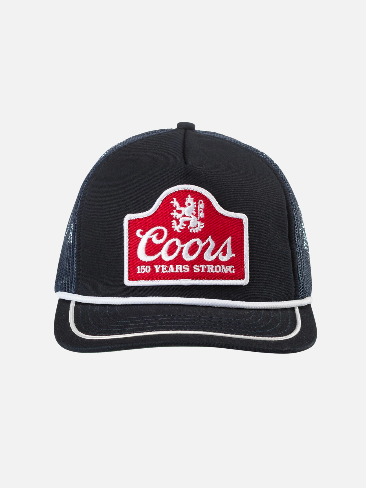 seager coors banquet collaboration celebrating 150 years hat snapback trucker hat navy blue white red cotton canvas polyester mesh kempt athens ga georgia men's clothing store