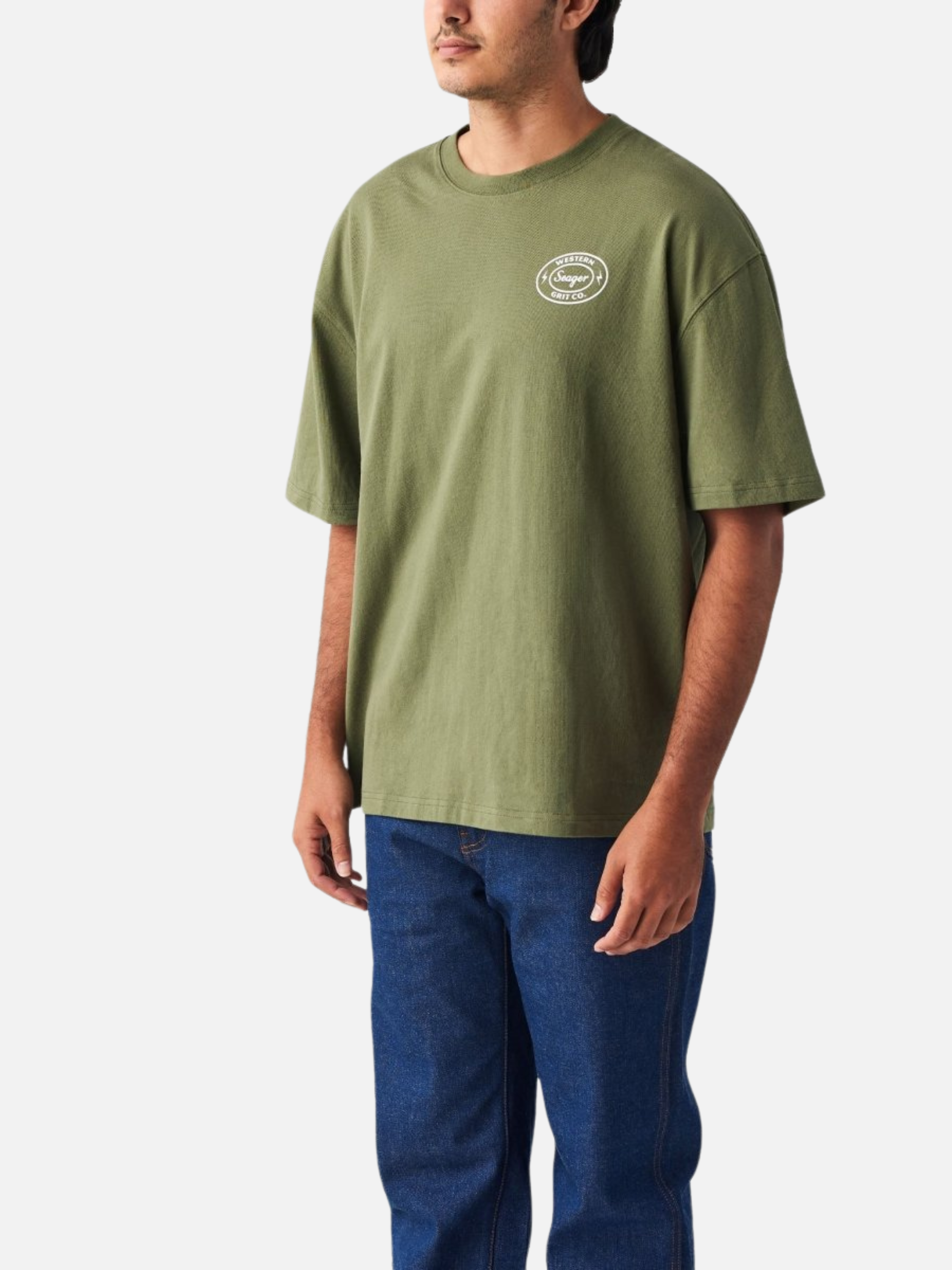Seager Ford Burl Heavyweight Relaxed Graphic Tee Men’s Top for Men Military Green Athens GA Georgia Kempt Menswear Store Near Me
