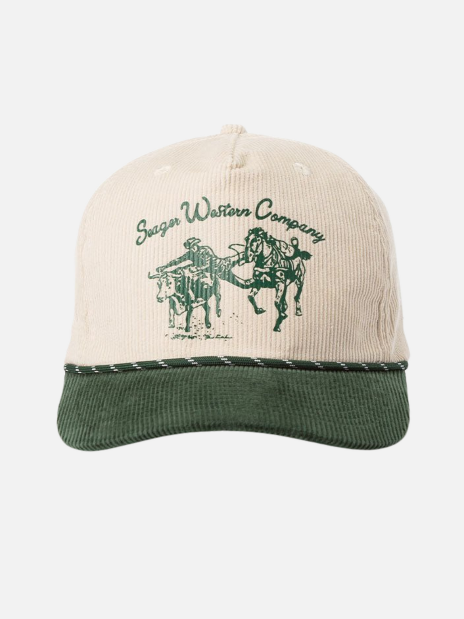 Seager Los Rios Corduroy Snapback Hat Two Tone Natural Ivory Cream Pine Green High Profile Athens GA Georgia Kempt Menswear Store Near Me