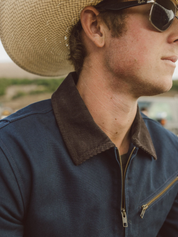 Seager Blanket Lined Ranch Jacket Dark Navy Cropped Diagonal Zipper Duck Canvas Winter Outerwear Athens GA Georgia Kempt Menswear Store Near Me