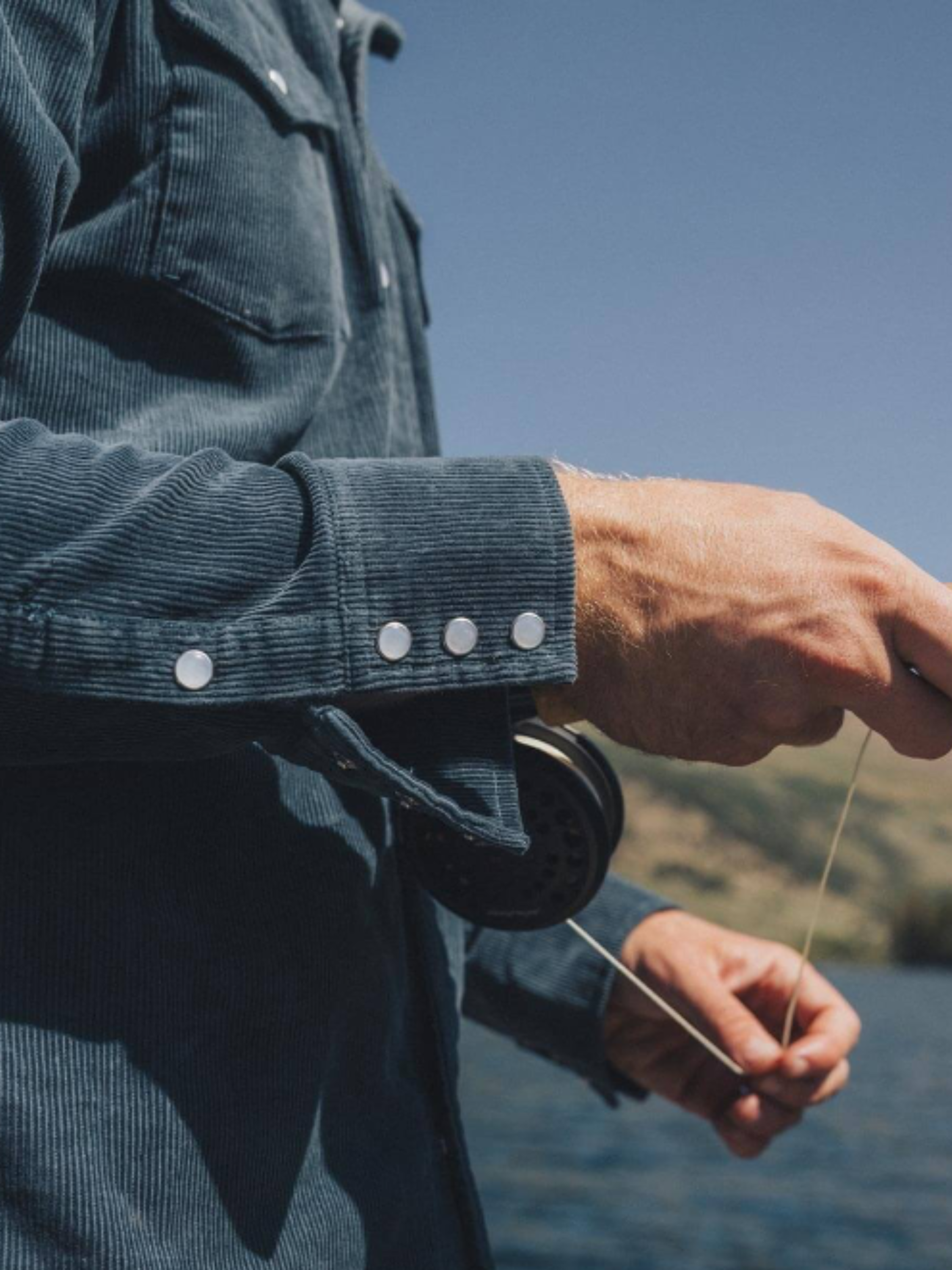 Seager Reagan Pearl Snap Corduroy Shirt Stormy Blue Texture Textured Top Button Down Collared Shirts for Men Men’s Long Sleeve Fall Winter Athens GA Georgia Kempt Menswear Store Near Me