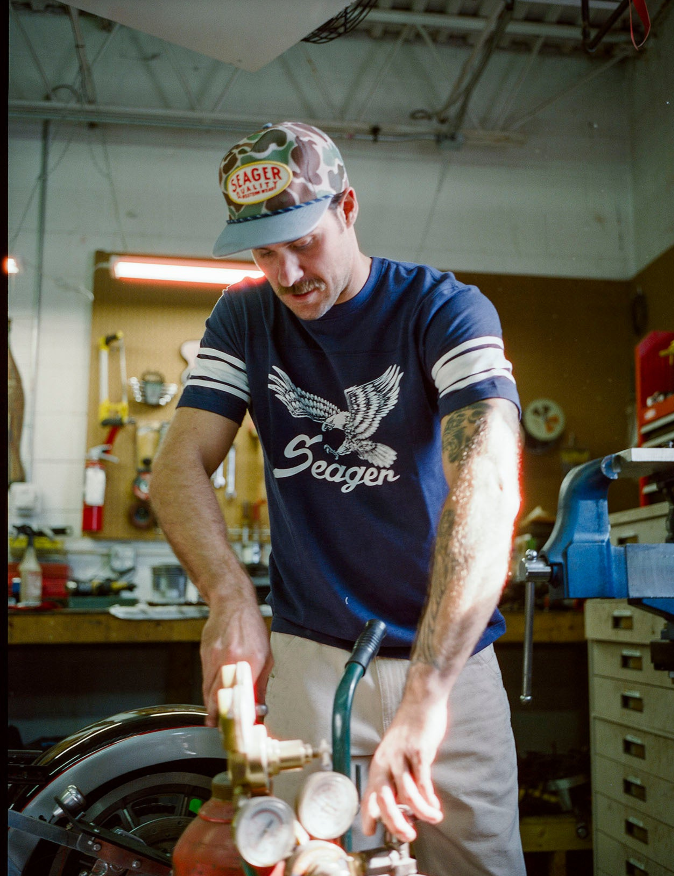 Seager Riggins Crew SS Short Sleeve Tee Graphic Stripe Navy Blue Men’s Top for Men Athens GA Georgia Kempt Menswear Store Near Me