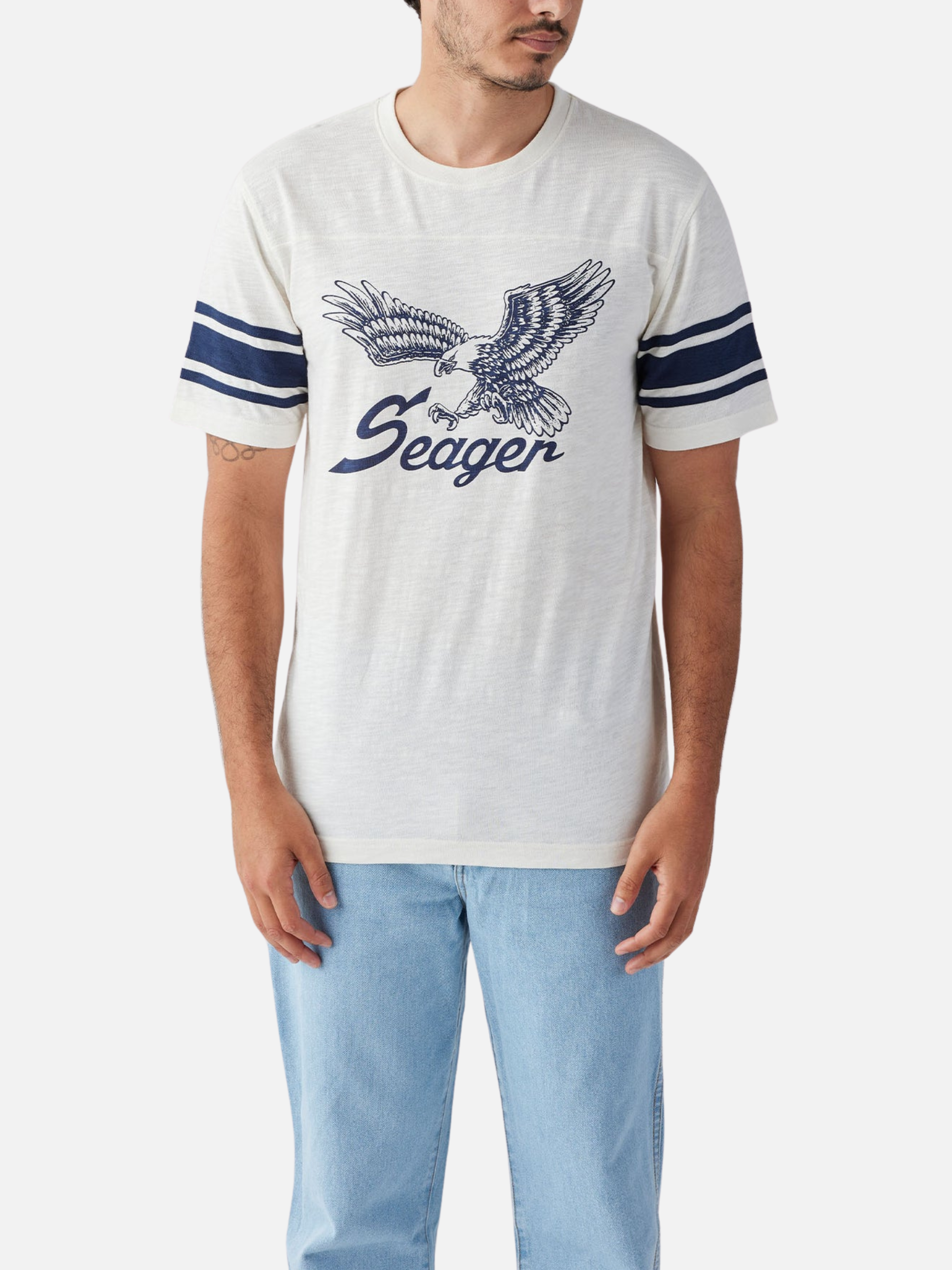Seager Riggins Crew Tee White Color Block Americana USA Eagle Print Design Men’s Summer Tops for Men Athens GA Georgia Kempt Menswear Store Near Me