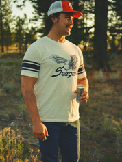 Seager Riggins Crew Tee White Color Block Americana USA Eagle Print Design Men’s Summer Tops for Men Athens GA Georgia Kempt Menswear Store Near Me
