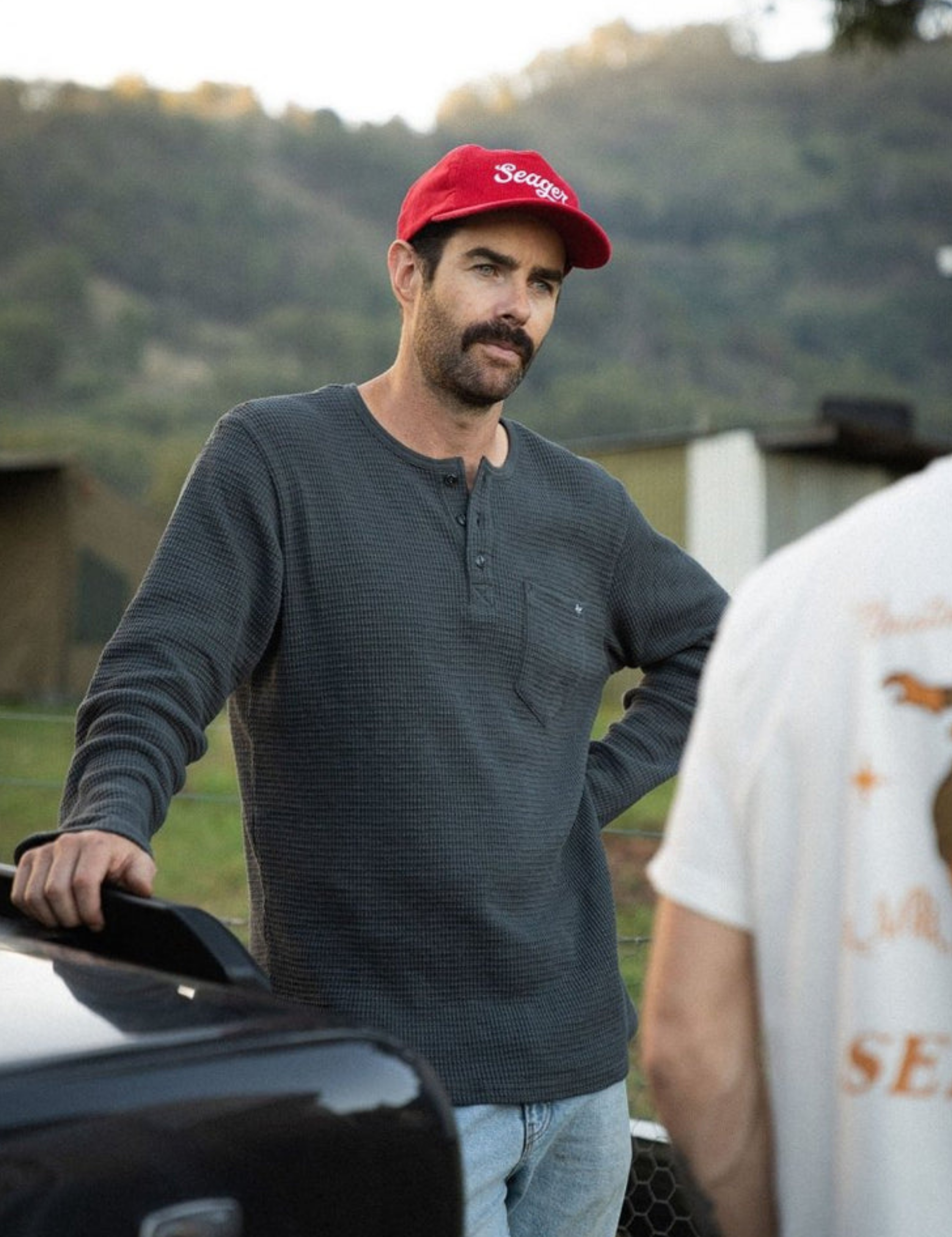 Seager Sawpit Henley LS Long Sleeve Thermal Shirt Men’s Fall Winter Tops for Men Vintage Black Washed Front Pocket Texture Athens GA Georgia Kempt Menswear Store Near Me