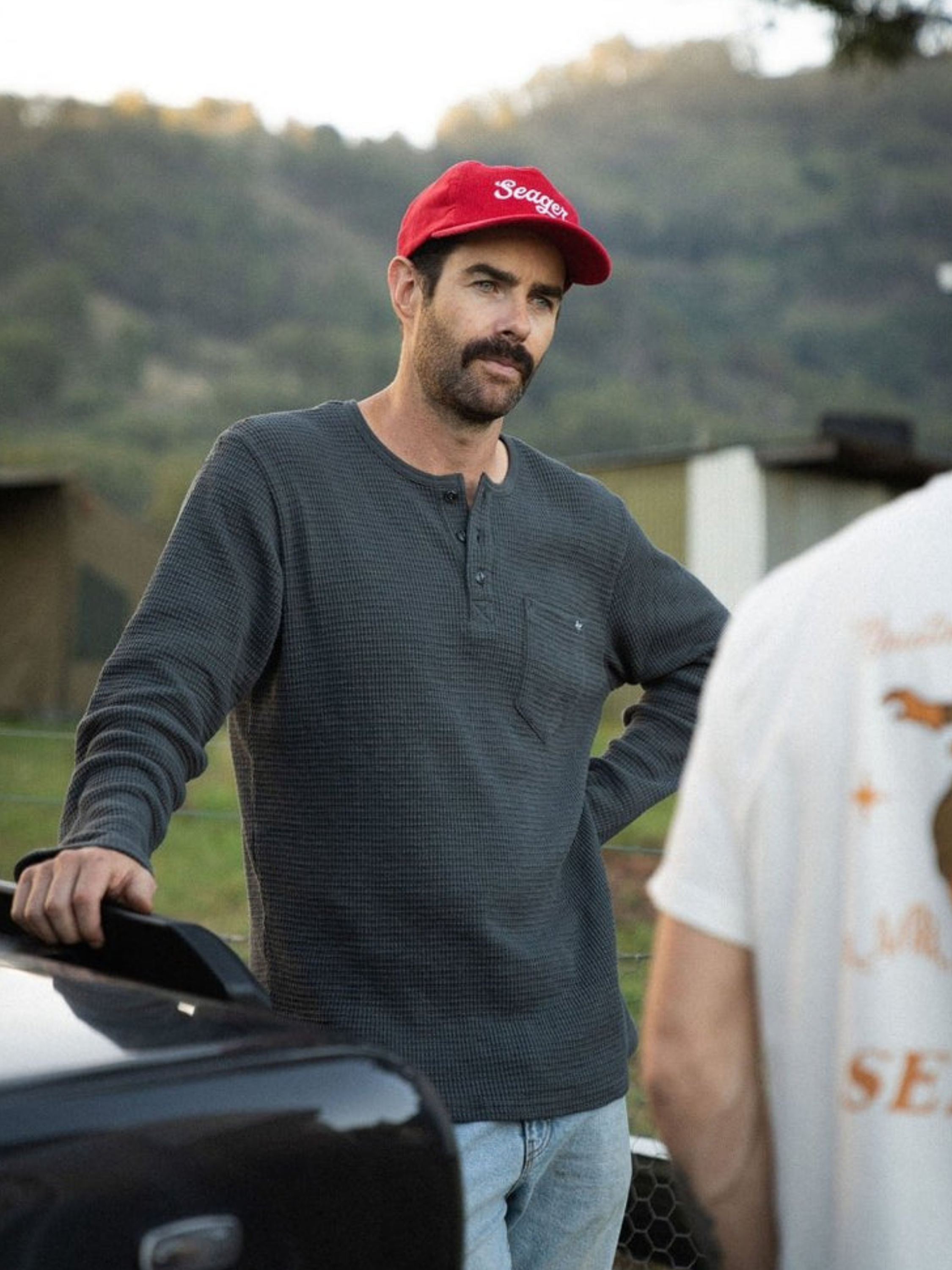 Seager Sawpit Henley LS Long Sleeve Thermal Shirt Men’s Fall Winter Tops for Men Vintage Black Washed Front Pocket Texture Athens GA Georgia Kempt Menswear Store Near Me