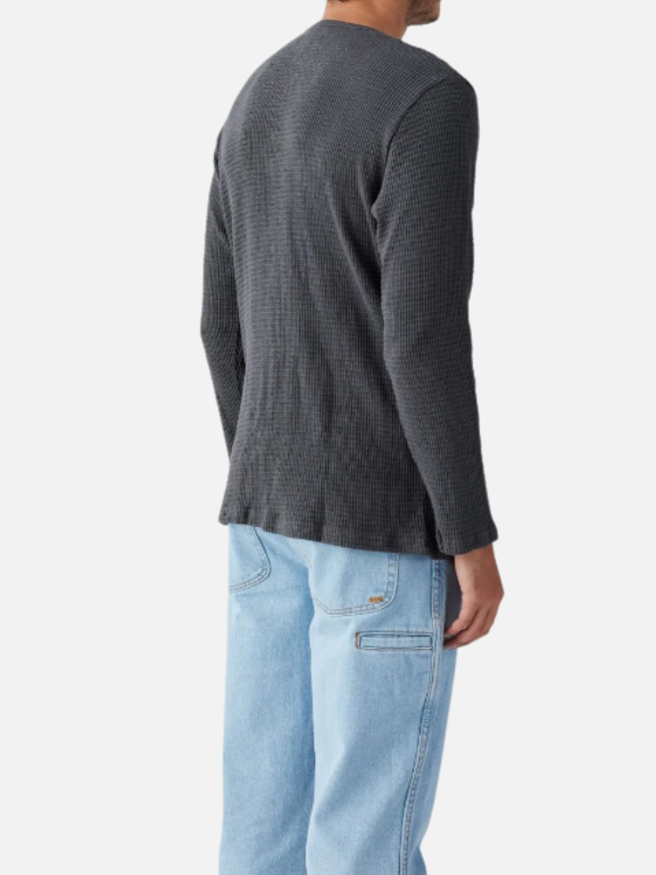 Seager Sawpit Henley LS Long Sleeve Thermal Shirt Men’s Fall Winter Tops for Men Vintage Black Washed Front Pocket Texture Athens GA Georgia Kempt Menswear Store Near Me