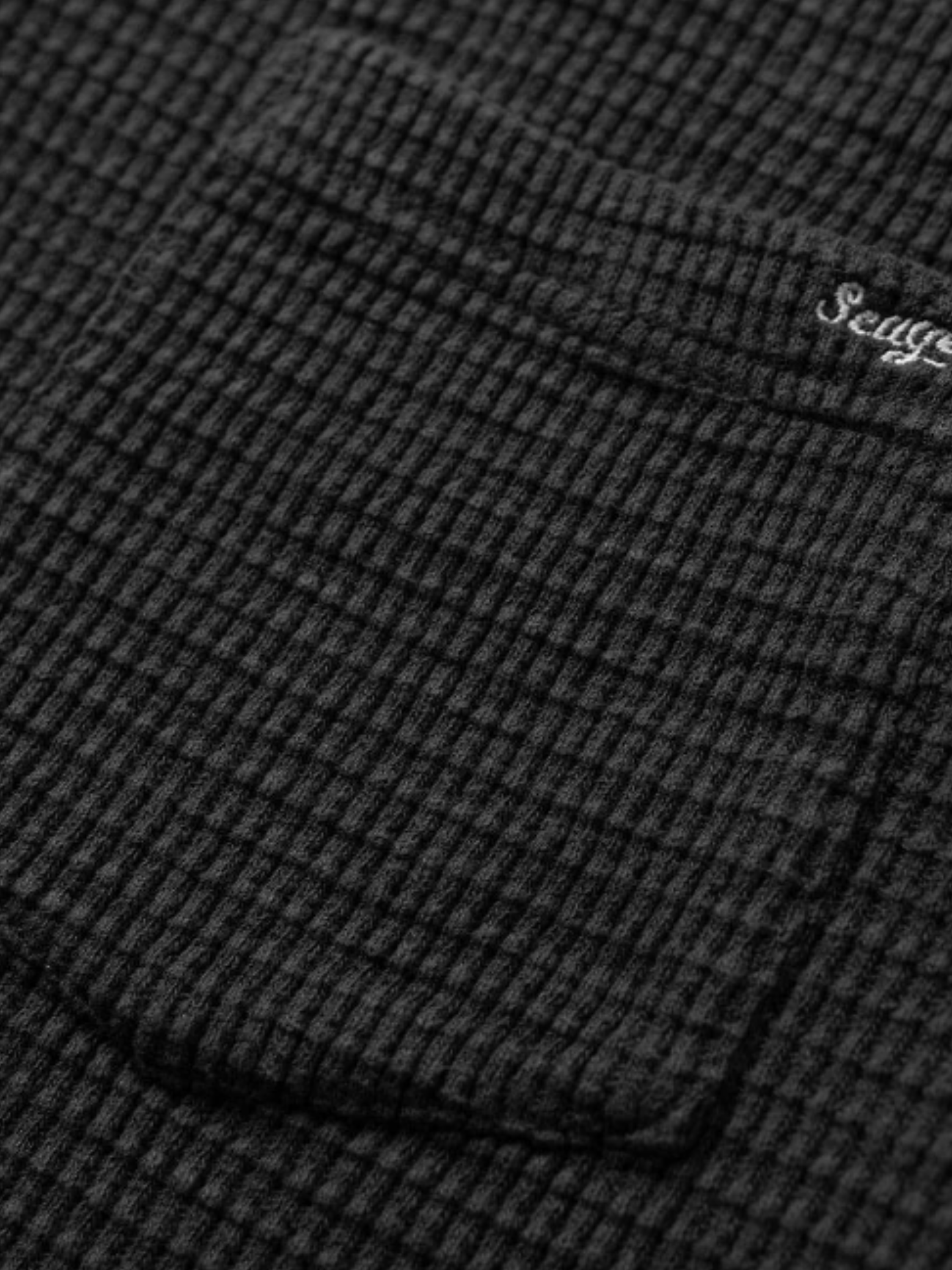 Seager Sawpit Henley LS Long Sleeve Thermal Shirt Men’s Fall Winter Tops for Men Vintage Black Washed Front Pocket Texture Athens GA Georgia Kempt Menswear Store Near Me