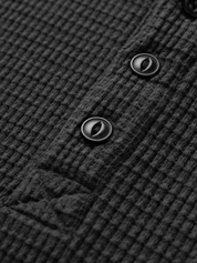 Seager Sawpit Henley LS Long Sleeve Thermal Shirt Men’s Fall Winter Tops for Men Vintage Black Washed Front Pocket Texture Athens GA Georgia Kempt Menswear Store Near Me