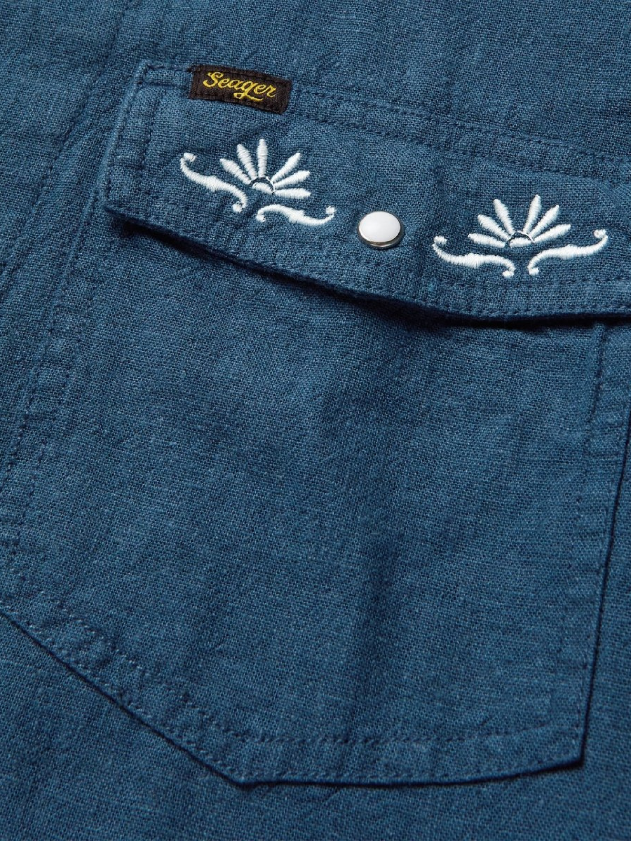 Seager Whippersnapper Navy Blue Pearl Snap Embroidered Casual Shirt Button Up Western Top for Men Athens GA Georgia Kempt Menswear Store Near Me