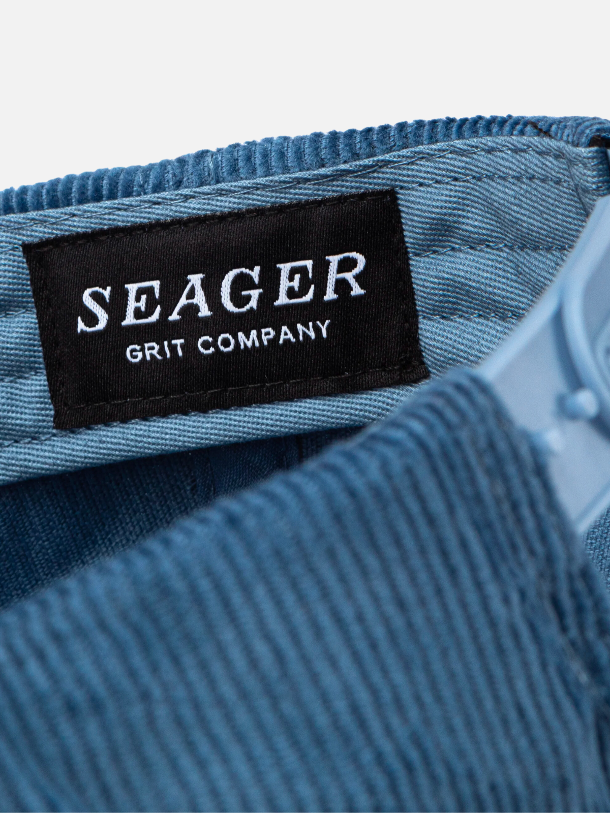 seager big blue cotton corduroy snapback hat white embroidered design kempt athens ga georgia men's clothing store
