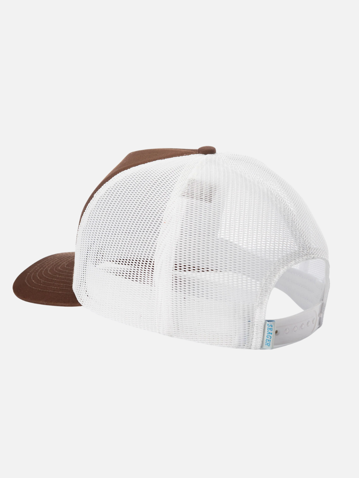 seager old town snapback mesh backed trucker hat brown blue cream white nylon cotton blend kempt athens ga georgia men's clothing store