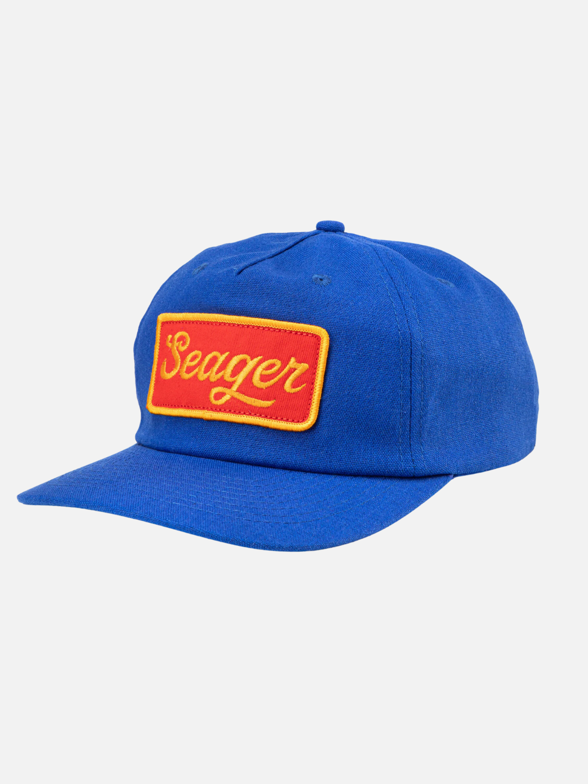 seager uncle bill hemp snapback cotton blend electric blue red gold yellow embroidered patch kempt athens ga georgia men's clothing store