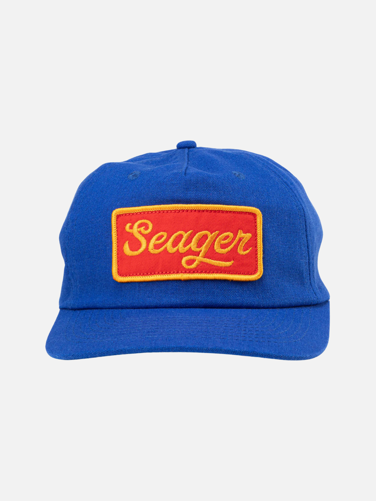 seager uncle bill hemp snapback cotton blend electric blue red gold yellow embroidered patch kempt athens ga georgia men's clothing store