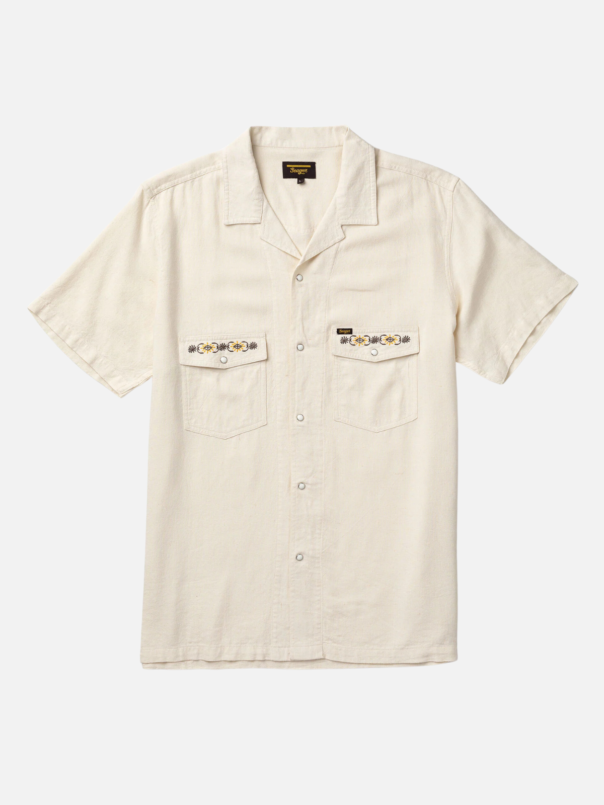 seager whippersnapper ss short sleeve shirt natural cream pearl snap button down viscose linen blend camp collar kempt athens ga georgia men's clothing store