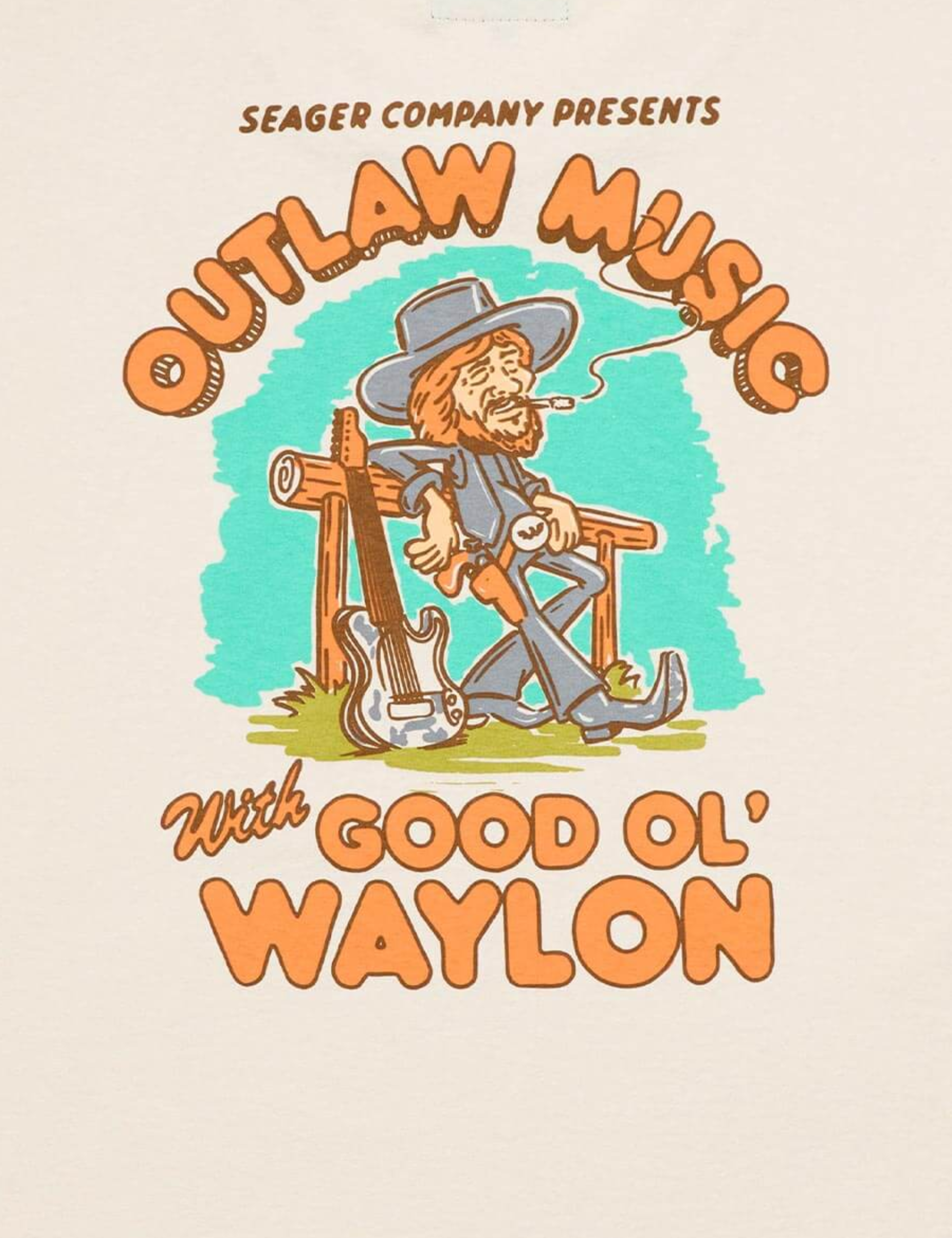 Seager X Waylon Jennings Outlaw Tee Vintage White Men's Graphic SS Short Sleeve Tee Shirt For Men Athens GA Georgia Kempt Menswear Store Near Me