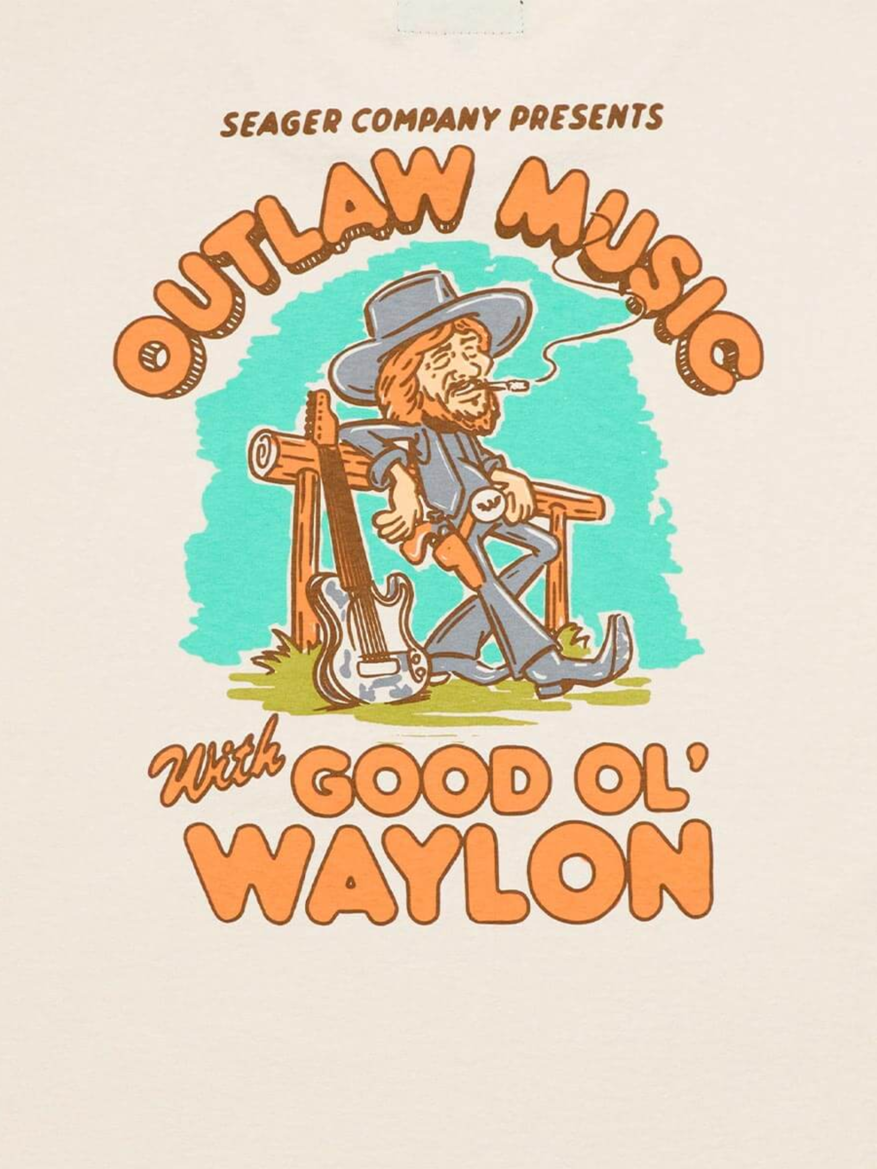 Seager X Waylon Jennings Outlaw Tee Vintage White Men's Graphic SS Short Sleeve Tee Shirt For Men Athens GA Georgia Kempt Menswear Store Near Me