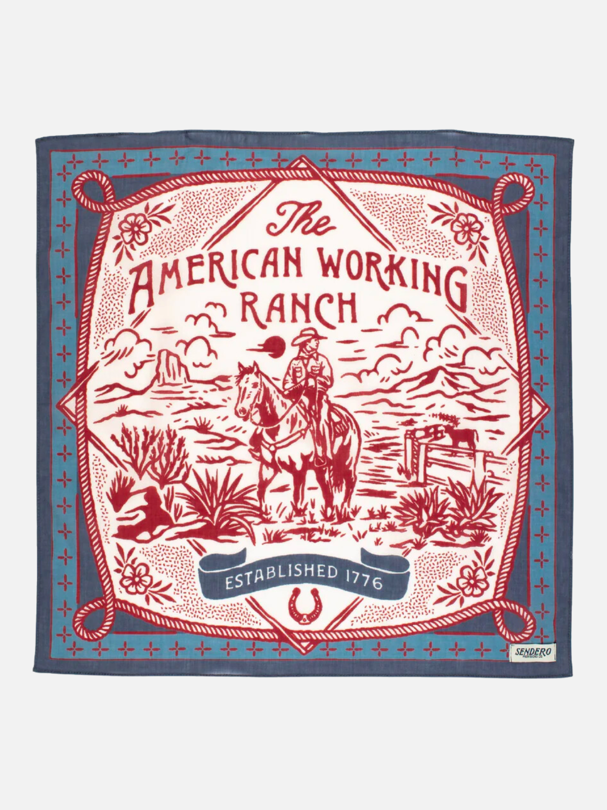 sendero american working ranch hand bandana cowboy red navy blue white design 100% japanese cotton kempt athens ga georgia men's clothing store