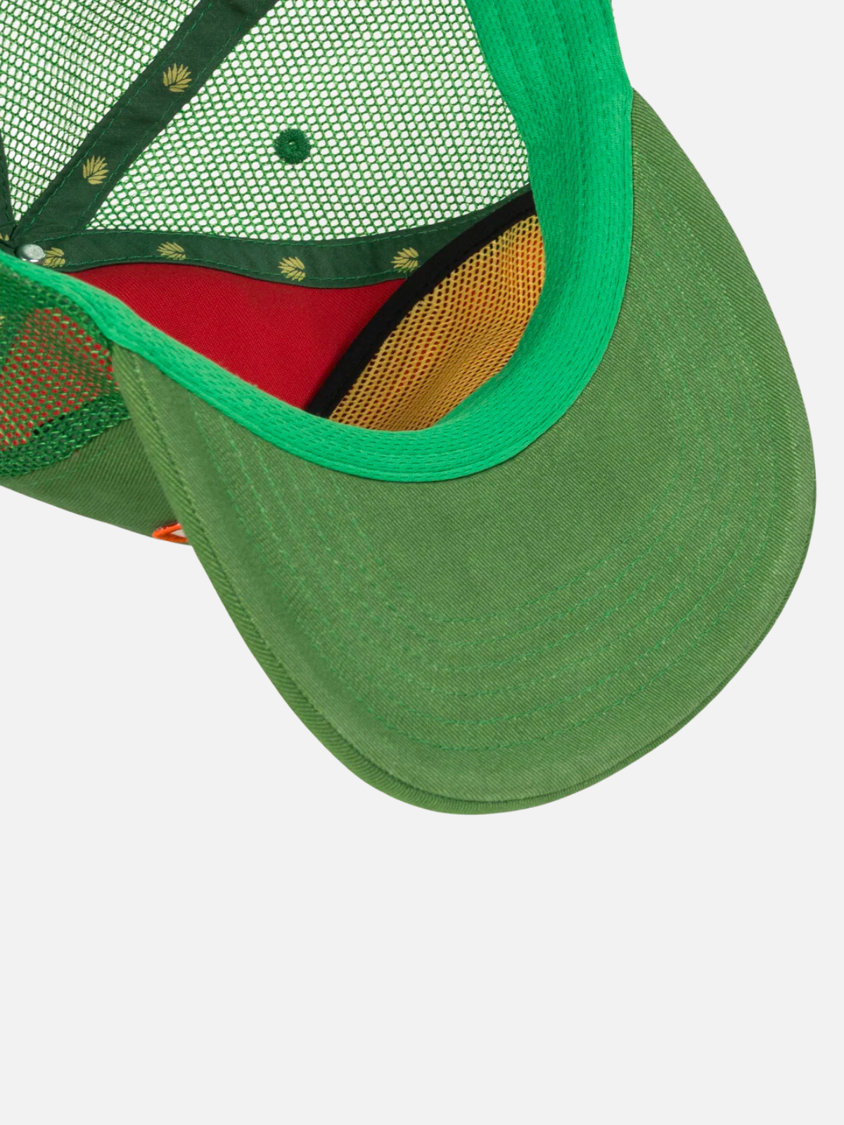 sendero snake farm hat embroidered patch trucker cap mesh backing green yellow white red kempt athens ga georgia men's clothing store